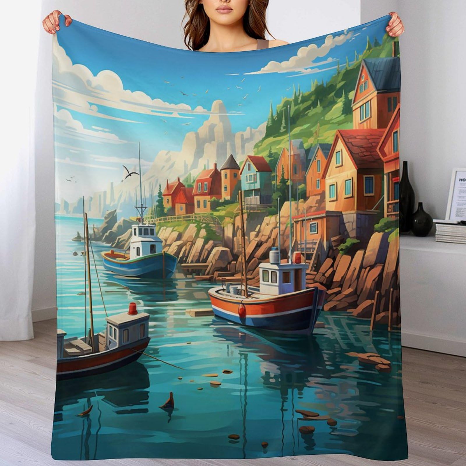 Couverture mer en flannel moelleuse pour lit et canapé plaid chaud toutes saisons 180x200cm