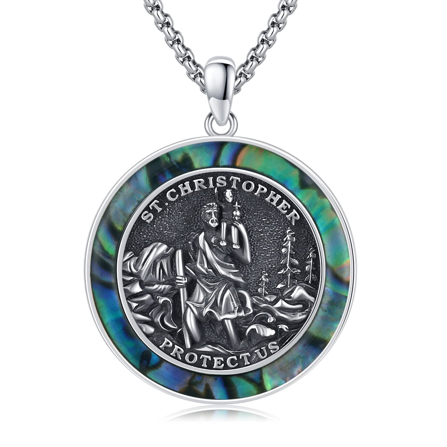 TwoAnts 925 Sterling Silver Patron Saint Medal Necklace Protection Catholic Jewelry Gifts for Men Women