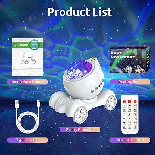 Miniatura 6 de Proyector de estrellas, proyector de galaxia, altavoz Bluetooth integrado y 8 sonidos blancos, proyector de luz nocturna para niños y adultos,