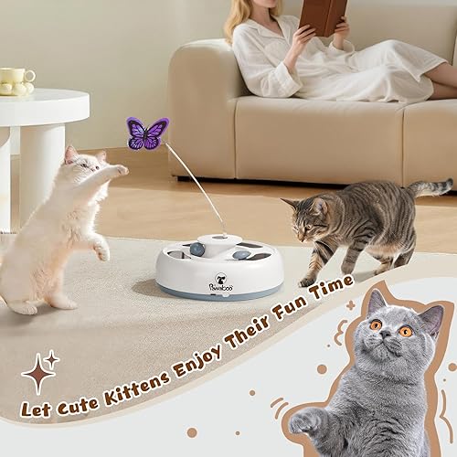 Miniatura 7 de Pawaboo Juguete interactivo automático 3 en 1 para gatos, juguete electrónico de movimiento con avivadores de mariposa, bola de pista y ratón de