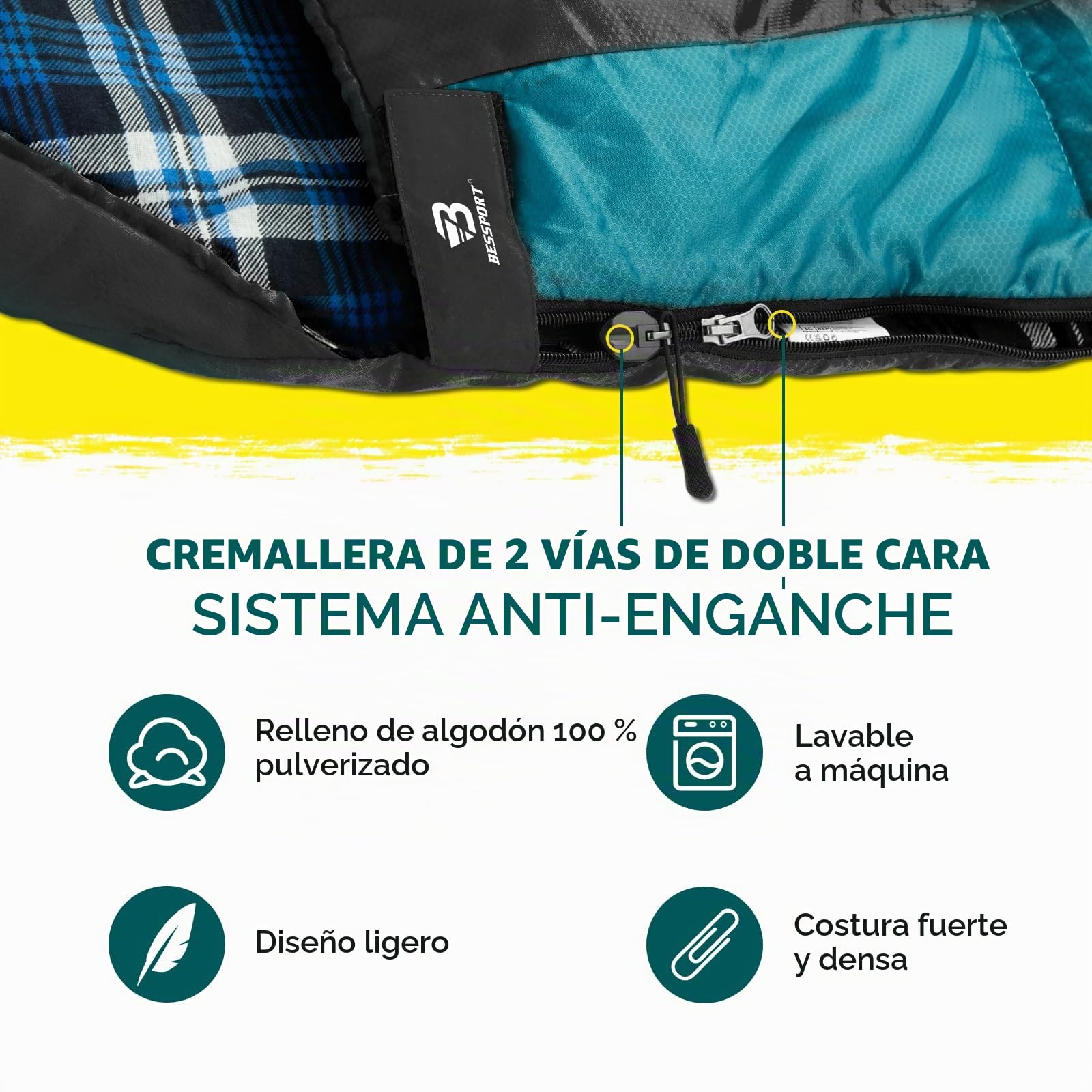 Bessport Saco de Dormir para Acampar, con Bolsa de Compresión, 3-4 Estaciones, Temperatura Extrema de, para Viajes, Camping, Senderismo