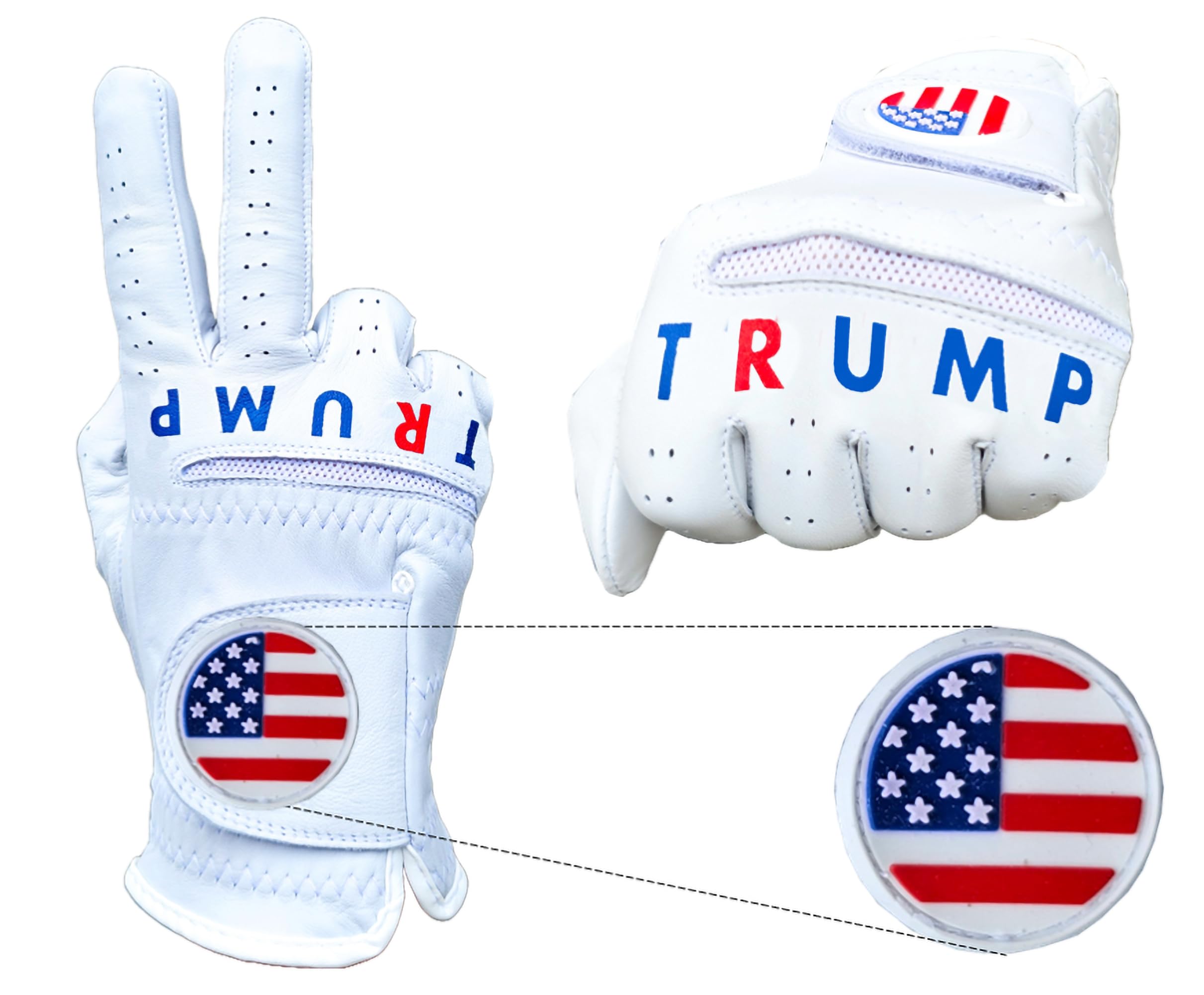Trump USA Flag Golf Gloves 100% Cabretta Leather President Donald Trump Adult Men's Golf Gloves Biden MAGA Men Left or Rigth Hand (Worn on Left Hand, Large)