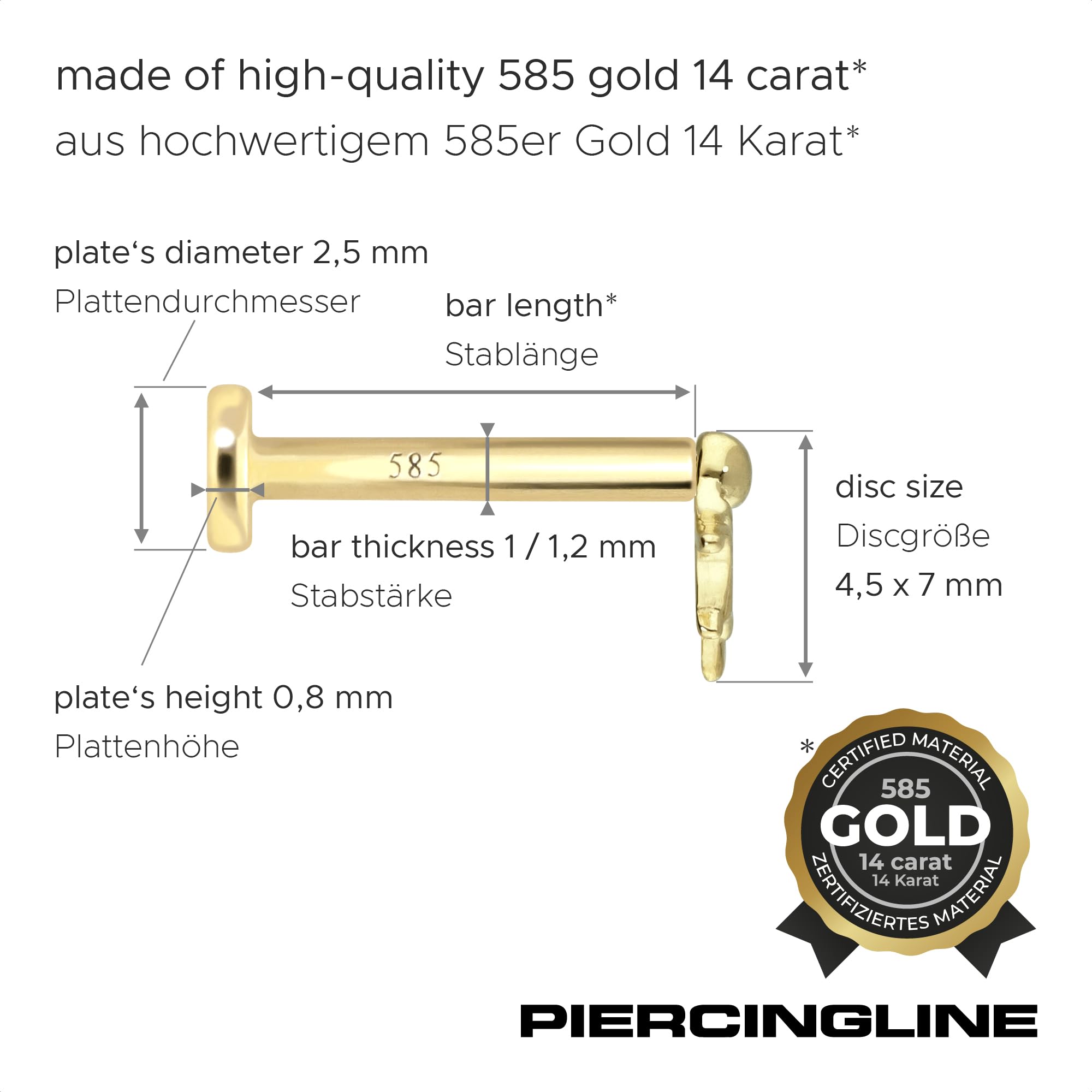 PIERCINGLINE 14 Karat Gold Ohr-Piercing Labret mit Innengewinde SPINNENNETZ Farb & Größenauswahl