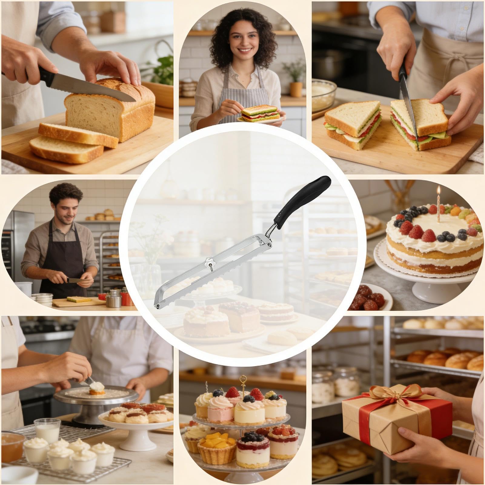 Rebanador ajustable para pan De Dentada Para Pan | Cortador Culinario Bagels Para Hogazas Pasteles Sándwiches Masas Bagels Tostadas Hogar Cocina Repostería Restaurante