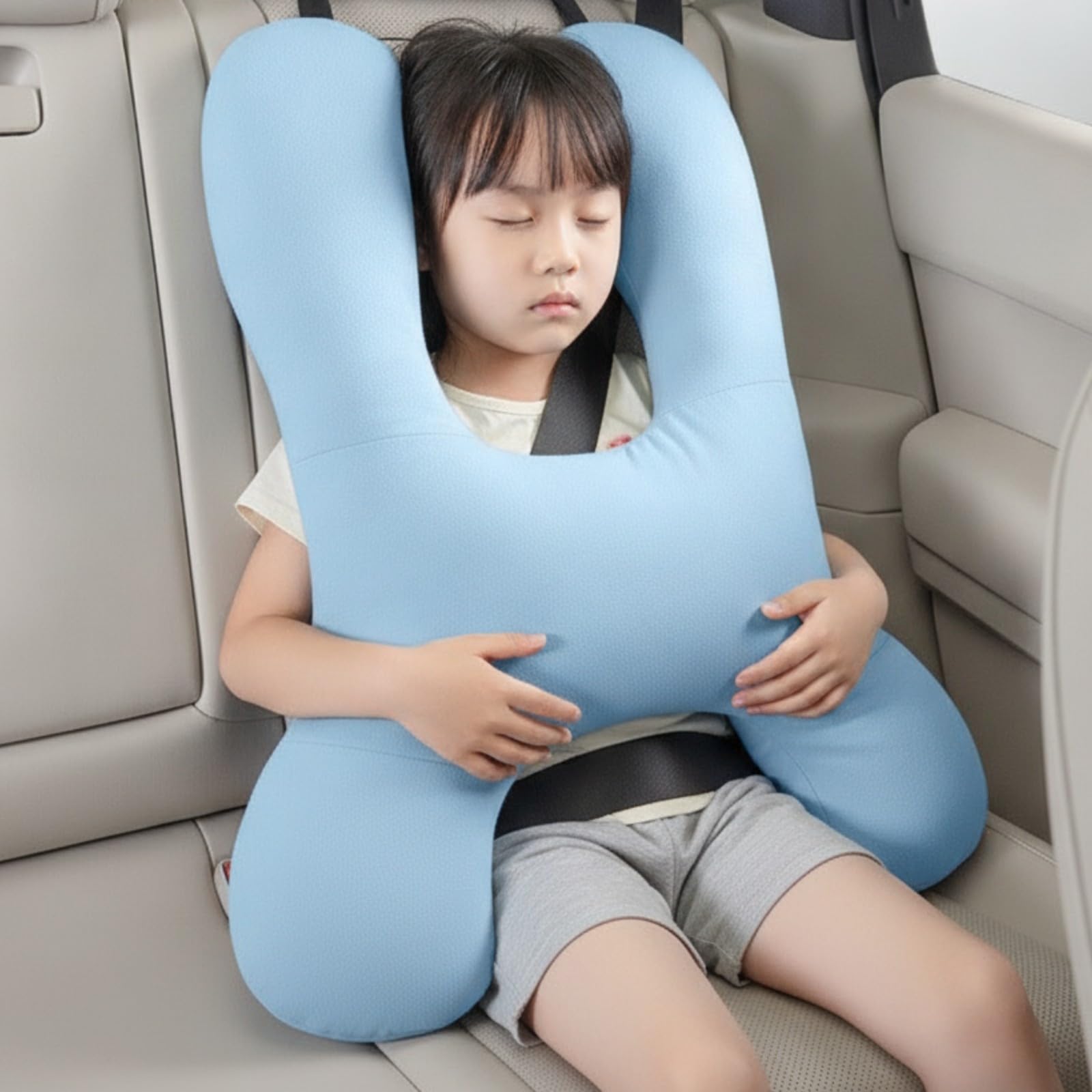 Cuscino con Cuscini Laterali Rialzati Traspirante Poggiatesta Imbottito per Bambini, Sedile Posteri Auto, Tipo H