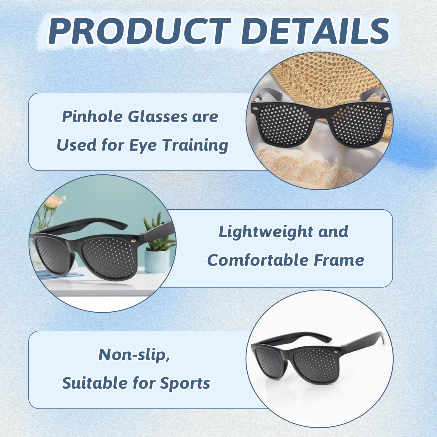 Lunettes à Grille Sténopéïques 2 Pièces, Lunettes à Trous Noires pour Relaxation des Yeux et Gymnastique Oculaire