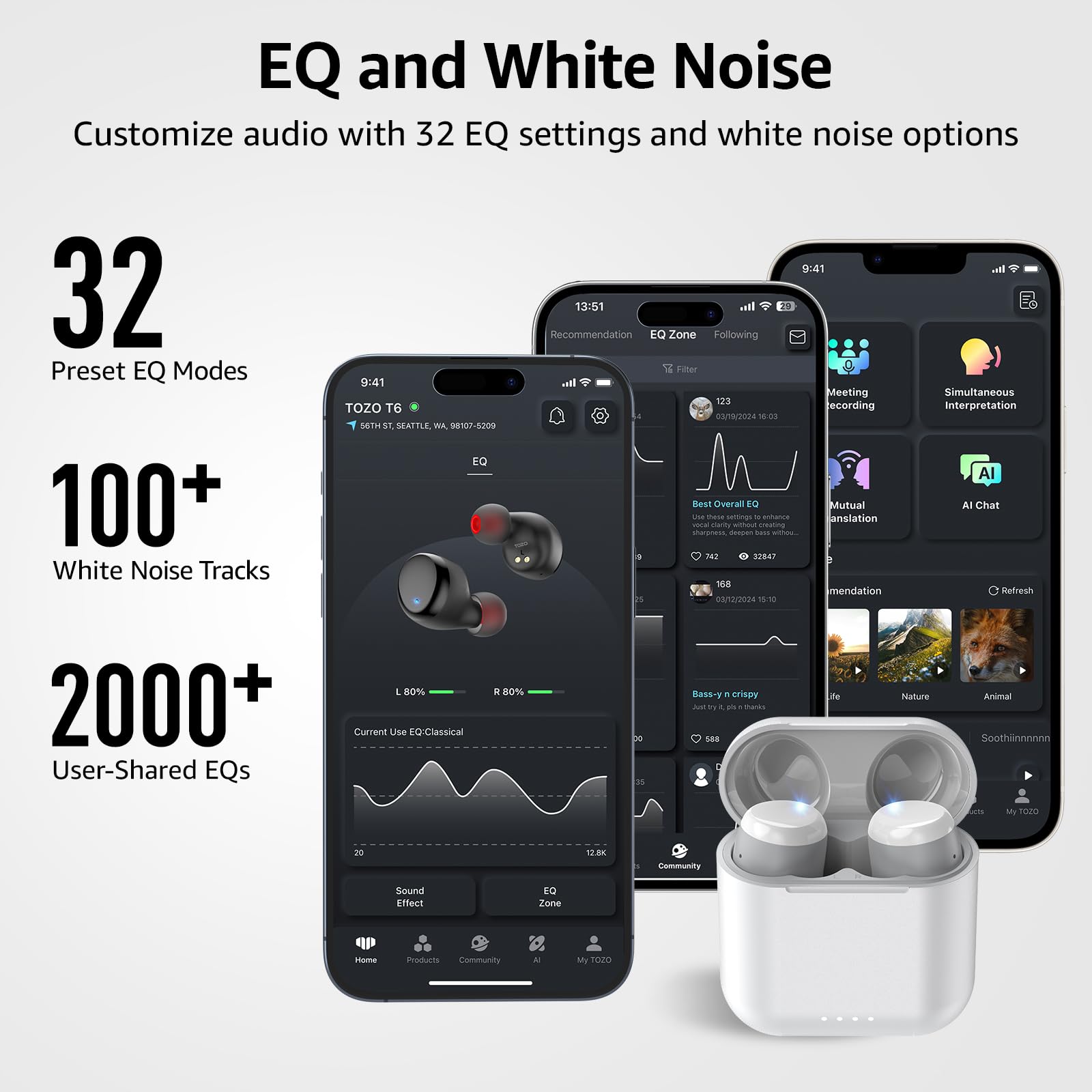 TOZO T6 Wireless Earbuds Bluetooth 5.3 Stereo Sound in Ear Headphones view 6