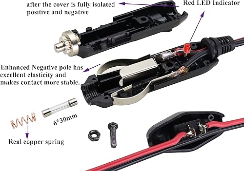 Miniatura 4 de AAOTOKK Encendedor de cigarrillos de repuesto fusionado de 12 voltios, enchufe macho con cables de 16 AWG, encendedor de cigarrillos, enchufe macho