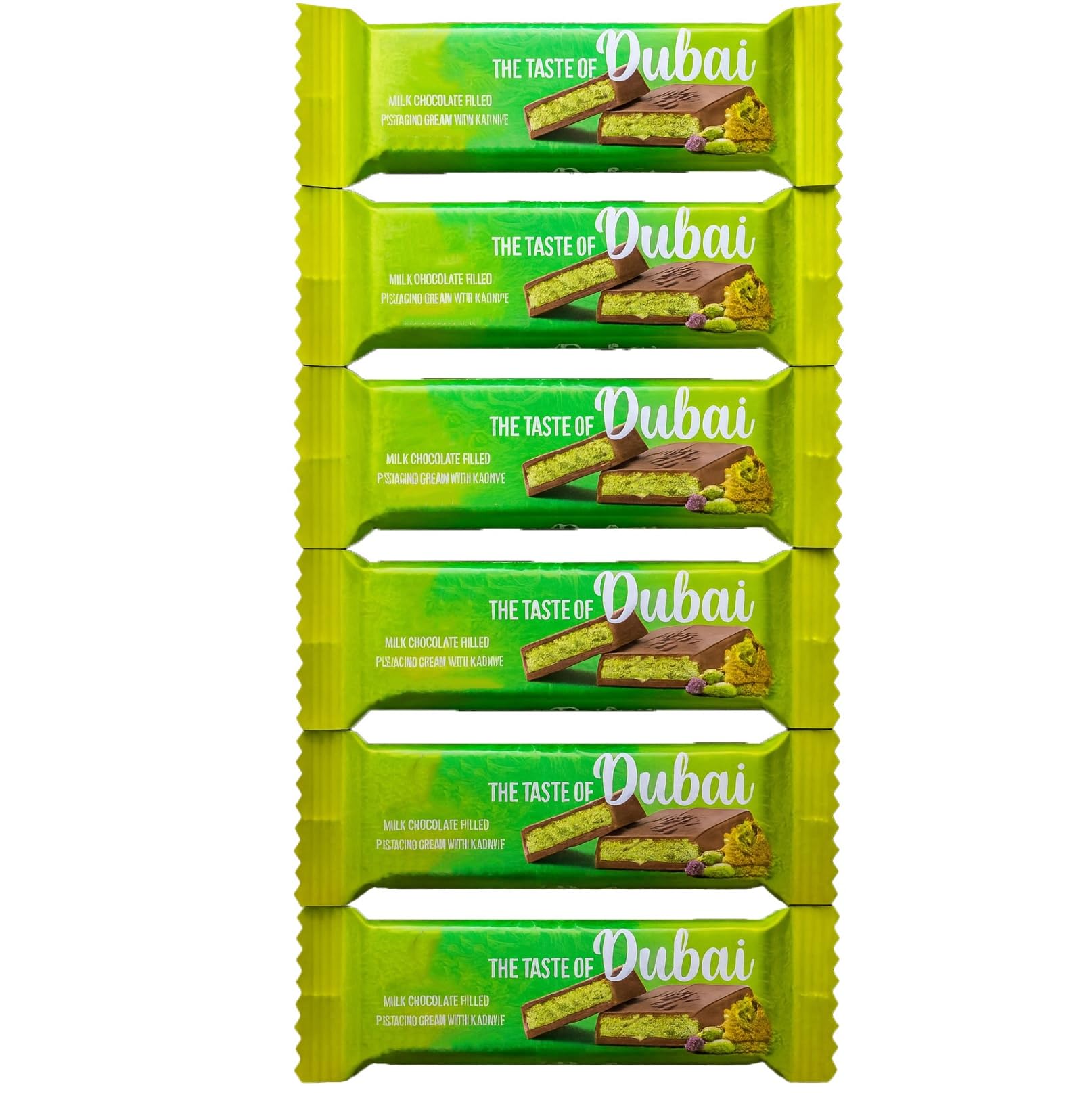 Mini Dubai Chocolate Bar Pistachio | 6 Pack x 1.05 Oz | Milk Chocolate Filled with Pistachio Cream and Kataifi | Total 6.3 oz (180g)