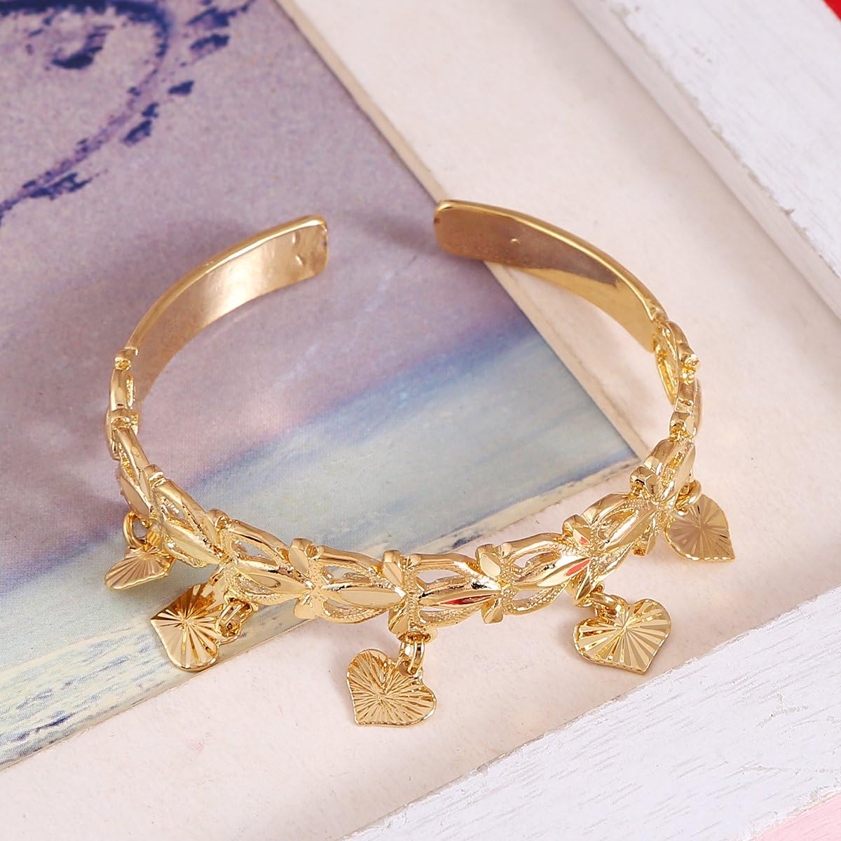 Fashion Gold Color Lovely Bangle Children Kid Boy Girl Baby Heart Bangle Charm Jewelry