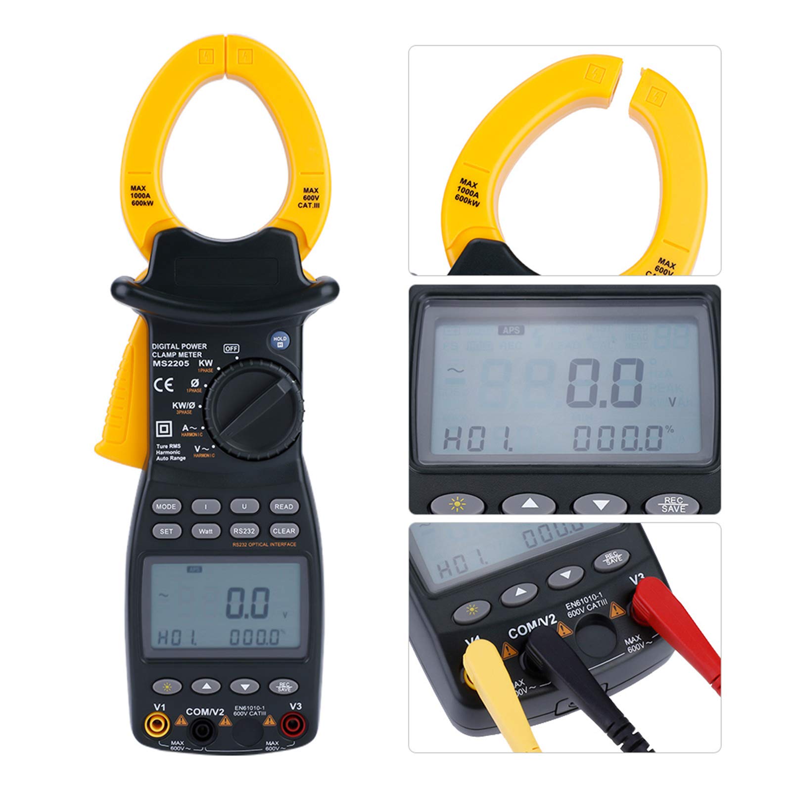 Medidor de pinza trifásico PEAKMETER MS2205 Probador de potencia armónica multifunción para equipos de energía en el sitio/circuitos de energía