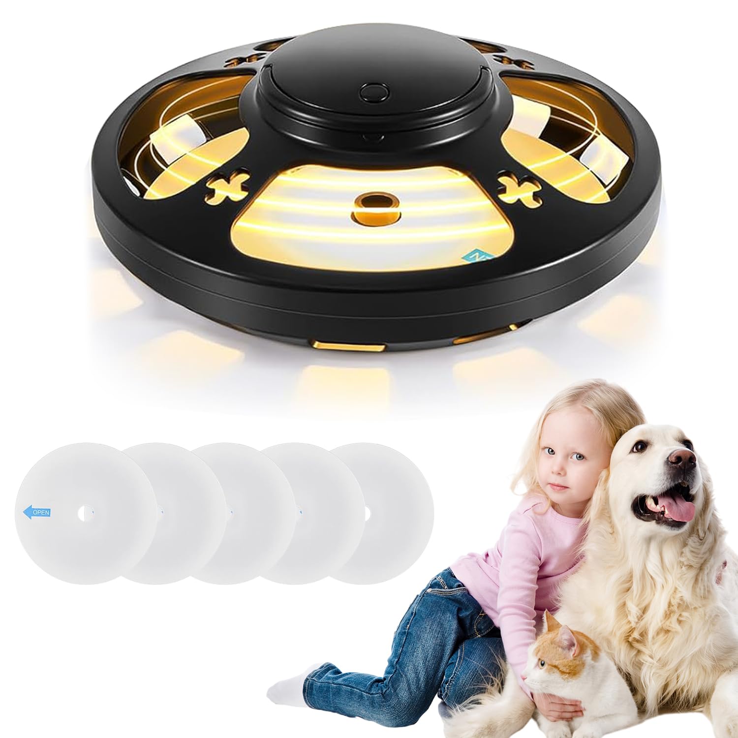 Flea Traps for Home, Non-Toxic Flea Lamp Traps for Indoor with Sticky Pads, Flea Light Traps, Natural Flea Catcher Light, Odorless Flea Killer with 4 Modes for Carpets Bedding House (Black,1Pc)