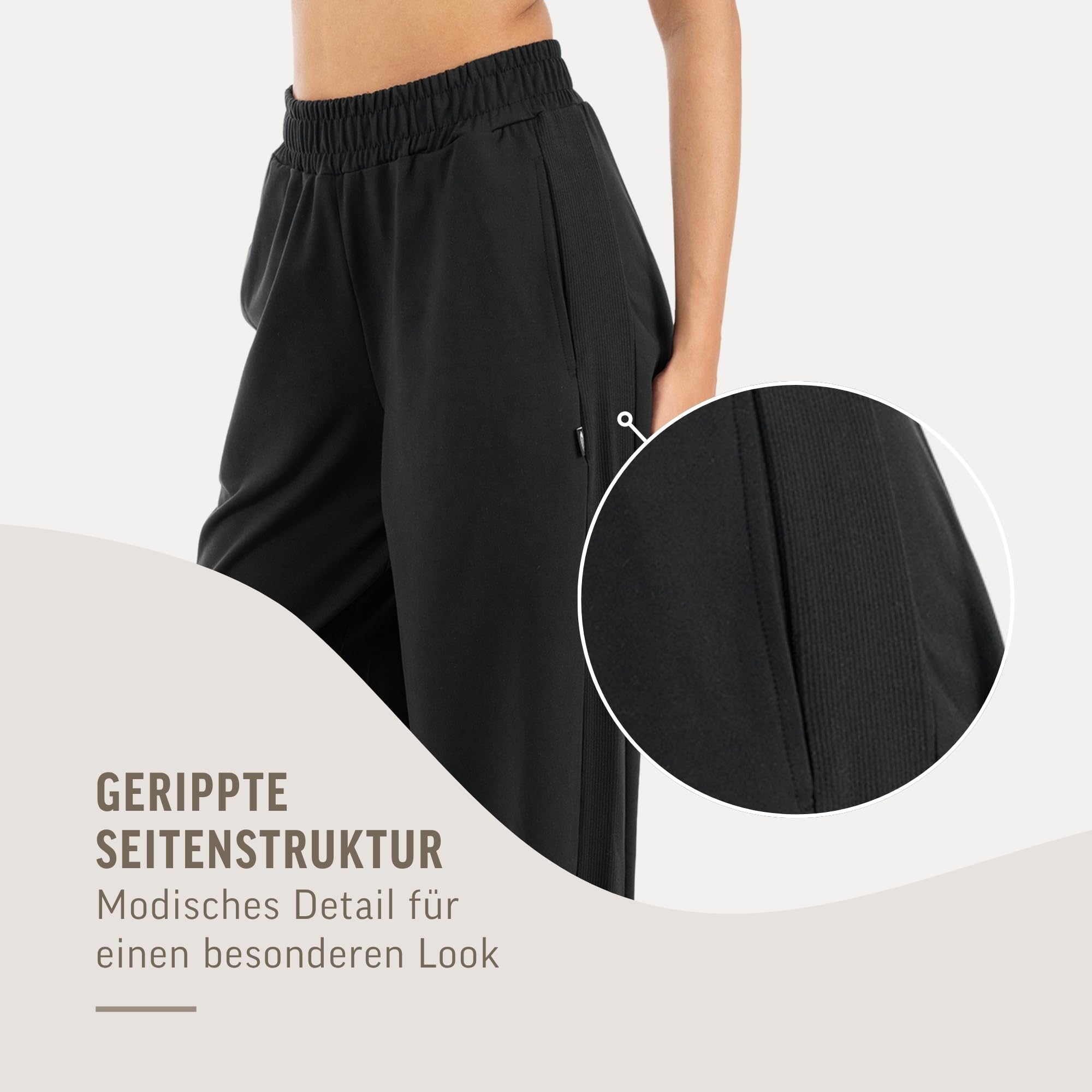 SMILODOX Jogginghose Jora Damen, Wide Leg High Waist Trainingshose mit Gerippter Seitenstruktur, elastischem Bund, weiches fließendes Material, Loose Fit Sporthose, Lange Freizeithose, Gym & Homewear