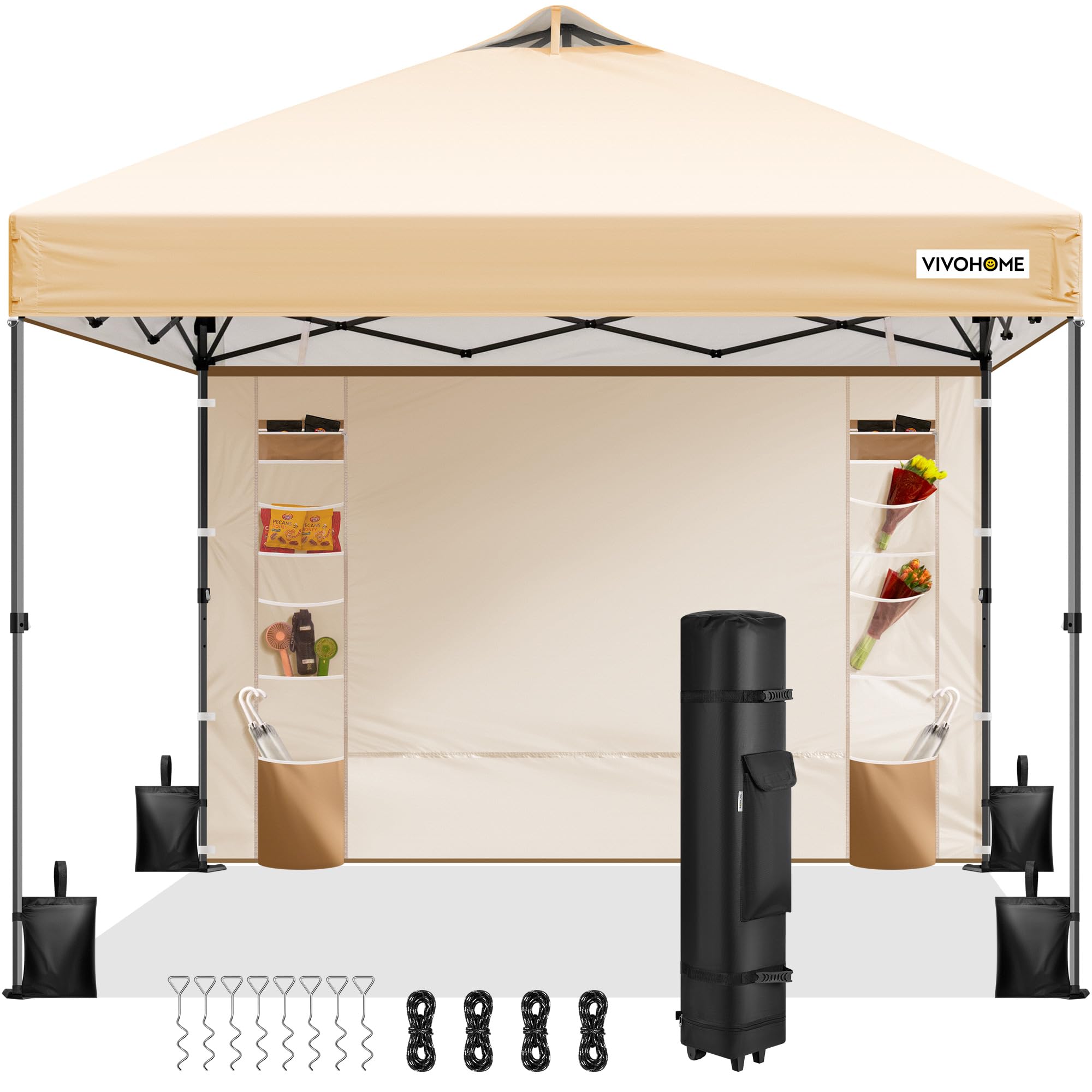 VIVOHOME Carpa Plegable 3x3m Cenador de Jardín con Pared Lateral Altura Ajustable Impermeable Anti-UV Gazebo con Ventilación para Playa 4 Bolsas de Arena con Ruedas para 8-10 Personas