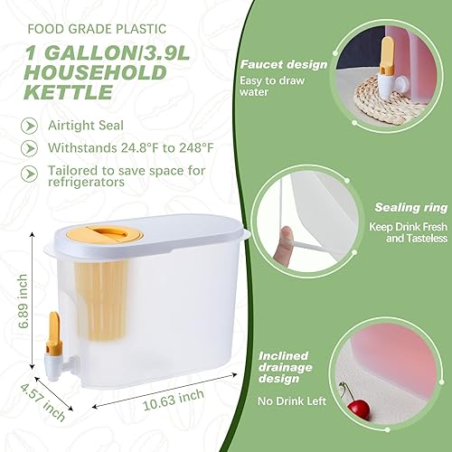 Miniatura 3 de Gerrii 2 unidades, dispensador de bebidas de plástico de 1 galón con 2 filtros, dispensador de bebidas para refrigerador, jarra de cerveza fría con
