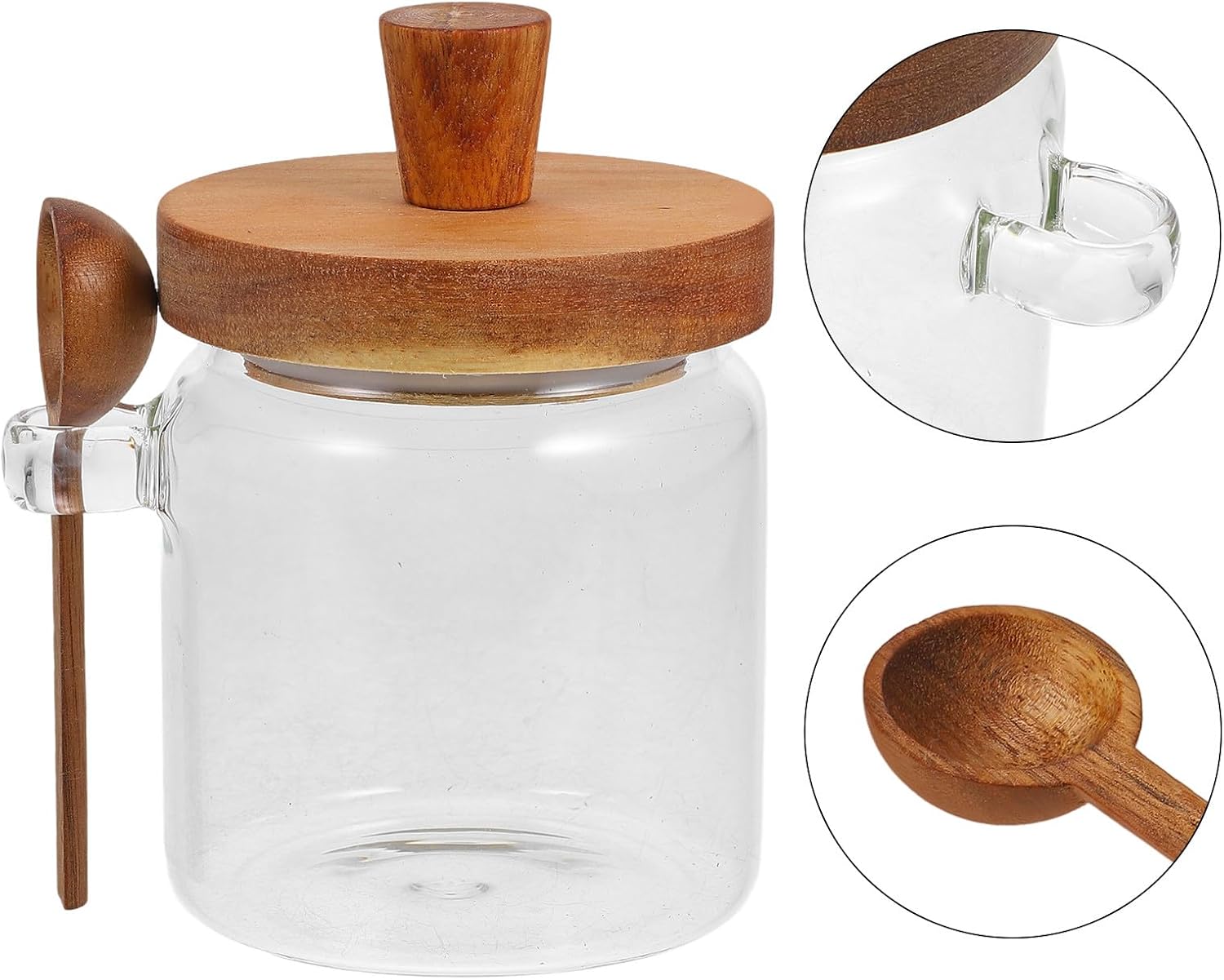 KICHOUSE Retro Glass Honey Storage Jar with Wooden Lid and Honey Dipper Airtight 90mm X 95mm for Kitchen Storage and Serving 1pcs Set