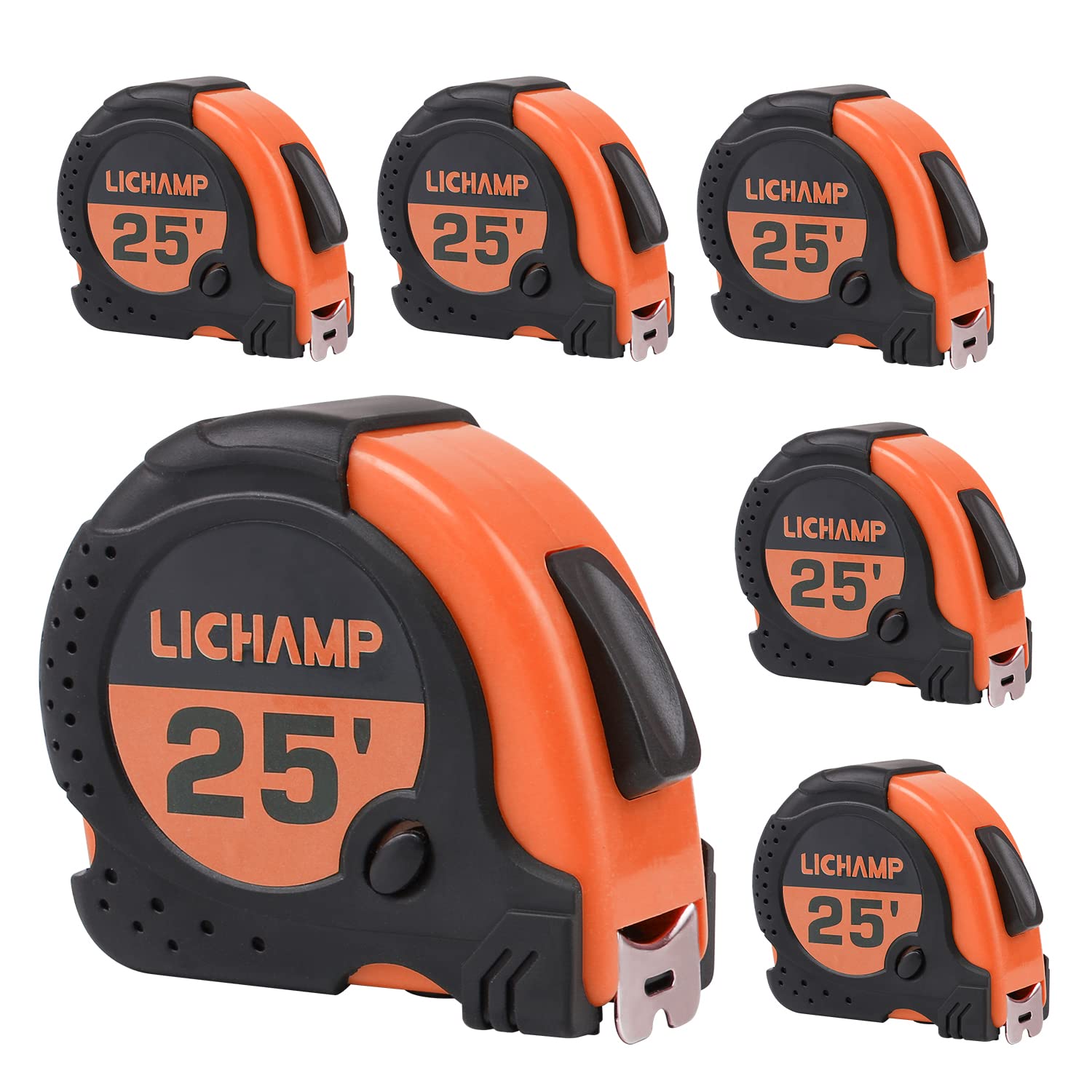 LICHAMP Tape Measure 25 ft, 6 Pack Bulk Easy Read Measuring Tape Retractable with Fractions 1/8, Mul