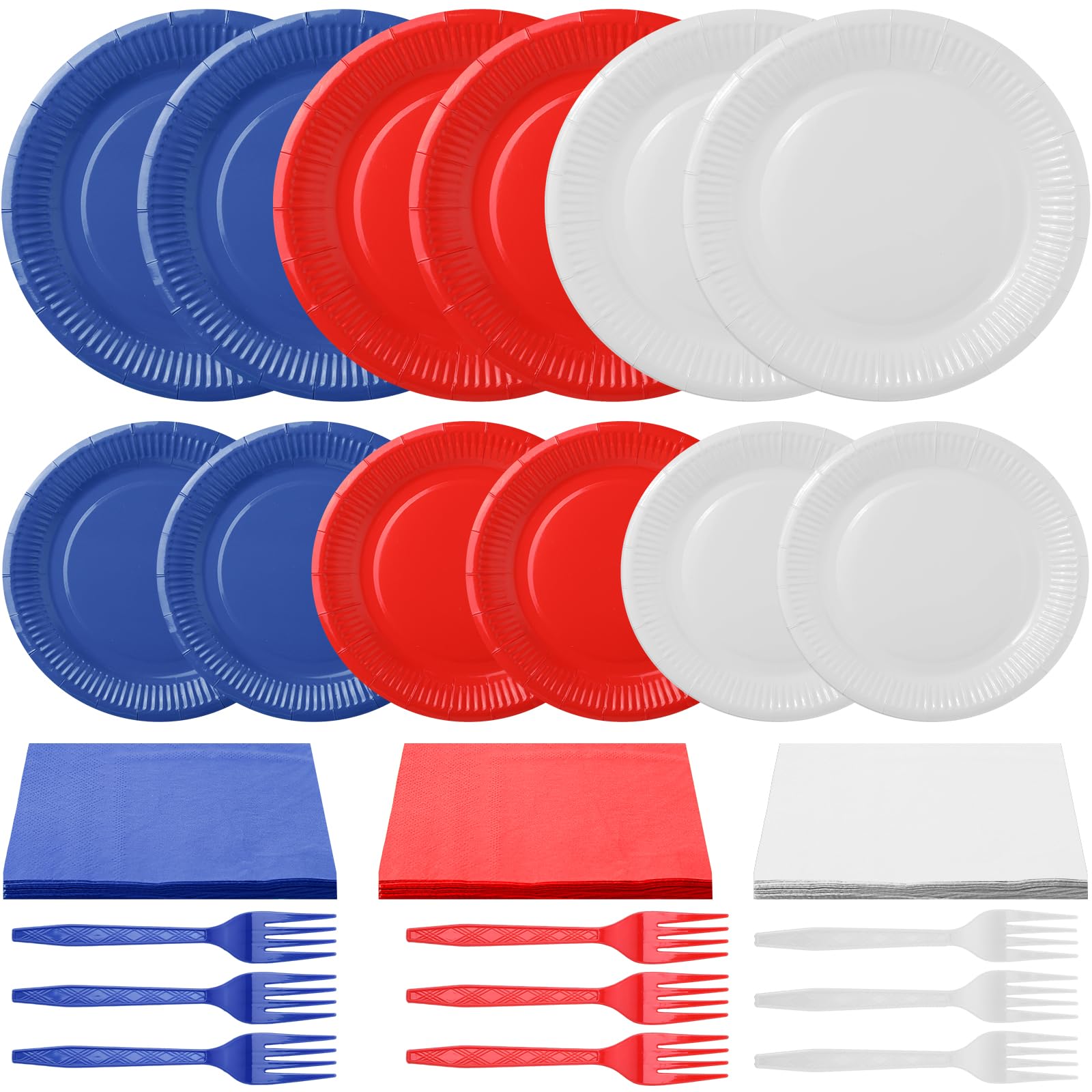 Layhit 240 Pcs Red White Blue Paper Plates and Napkins Forks 4th of July Disposable Tableware Set for Independence Day Memorial Day Patriotic Birthday
