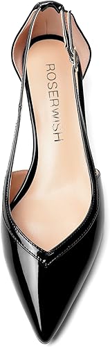 Vista 3 de ROSERWISH Zapatos de vestir de tacón bajo con hebilla de moda para mujer, para boda, fiesta, puntiaguda, patente, gatito, zapatos de vestir de 1.5