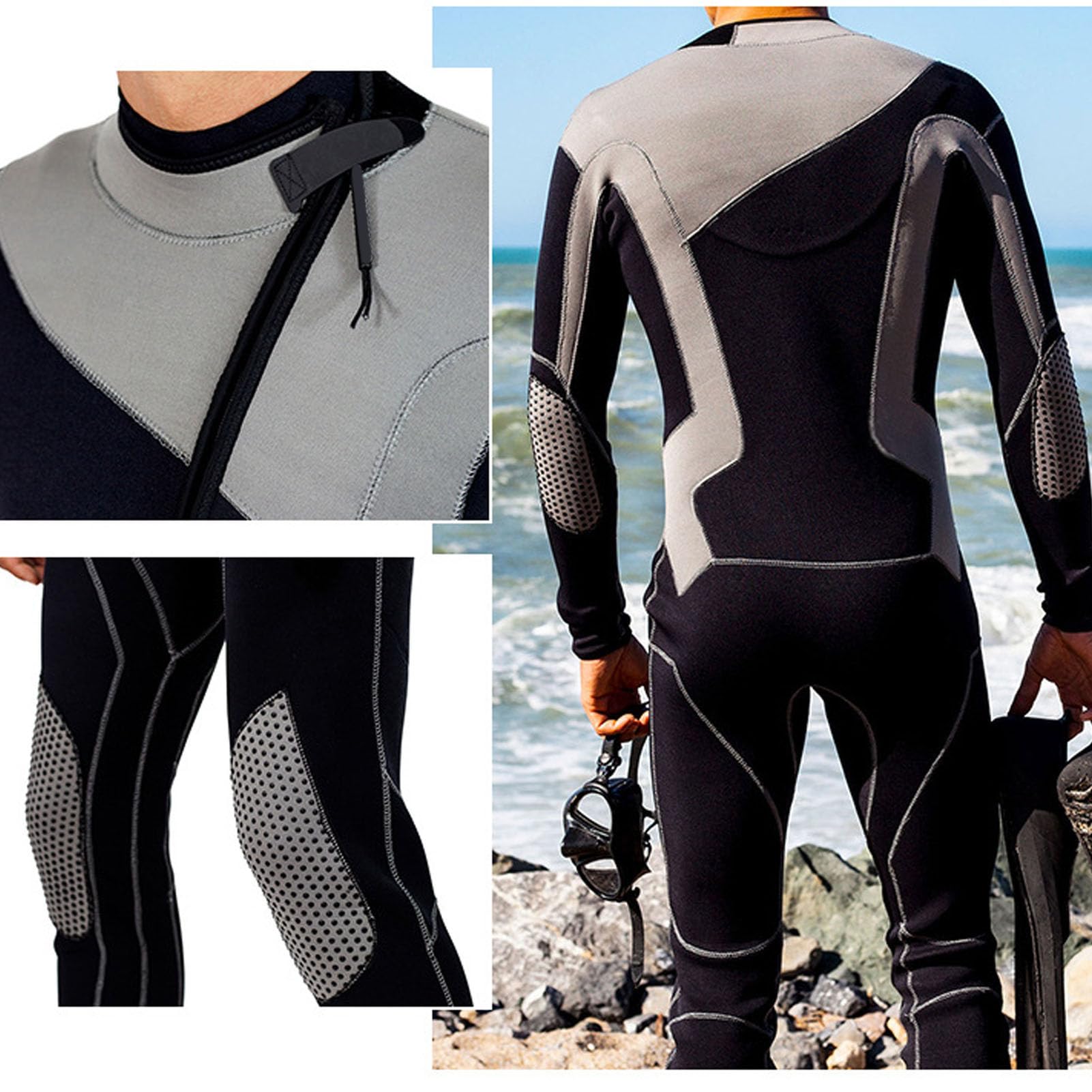Traje de Buceo de Cuerpo Completo, Rodilleras, Neopreno Ligero, Bloque de Color, Traje de Neopreno de una Pieza, Cremallera Frontal Transpirable para Surfear