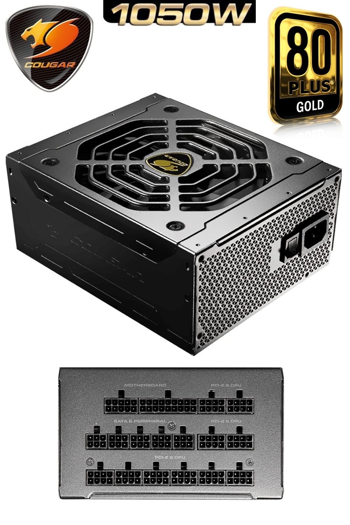 Cougar Psu Gex1050, 1050W, 80Plus Gold, Fully Modular, Exclusive 135mm Silent Hdb Fan, ±2% Voltage Regulation - Black