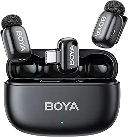 Microfone Lapela Boya Mini-14 USB-C Sem Fio Preto, Áudio Profissional Gravações e Lives, Compativel Dispositivos USB-C, Discreto e Portátil, Ideal para Profissionais e Criadores de Conteúdo