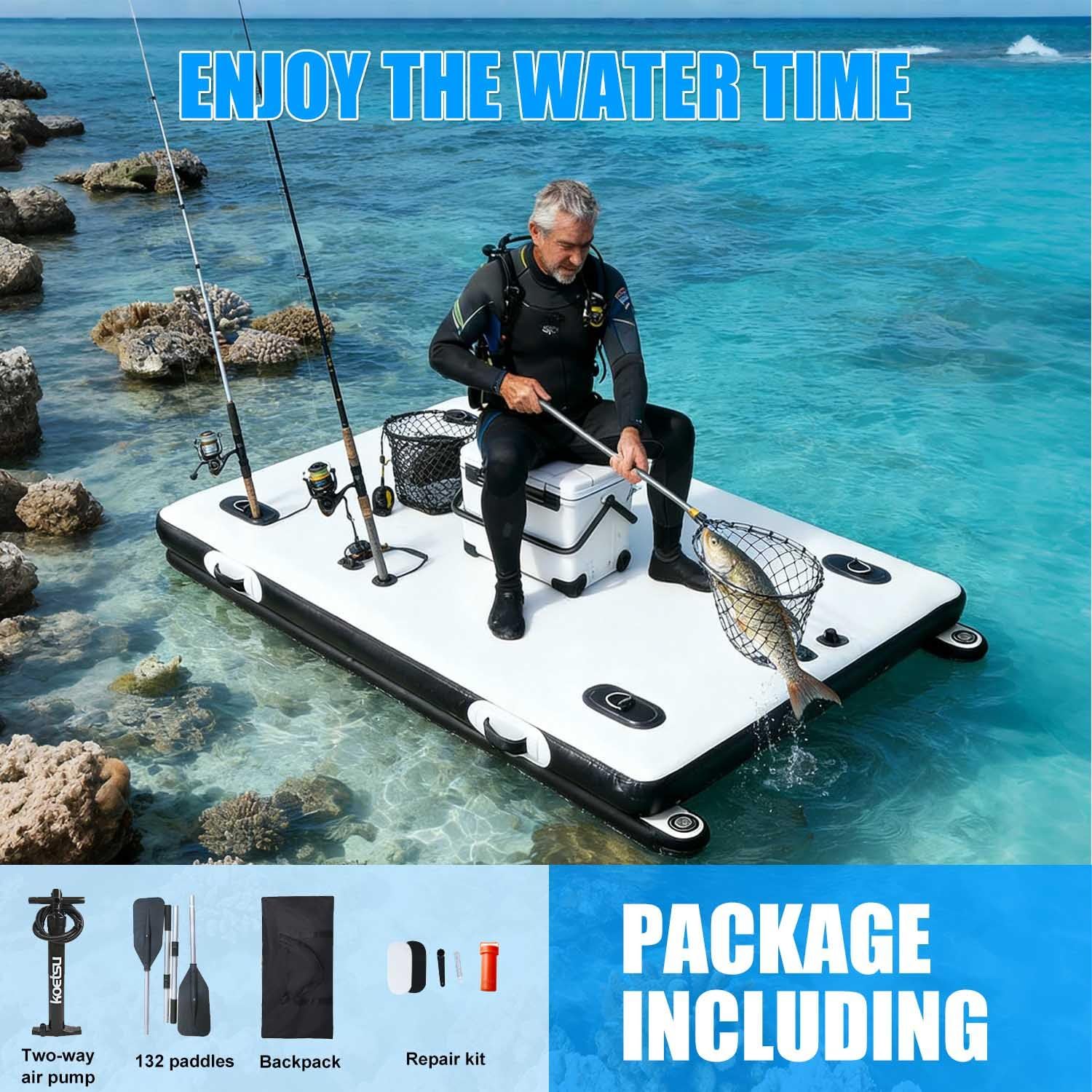 Bote Hinchable para Pesca Y Lago – Balsa Portátil De PVC con Capacidad para 400 Kg para 3-4 Adultos – Muelle Multiusos para Piscina, Playa, Mar Y Camping.