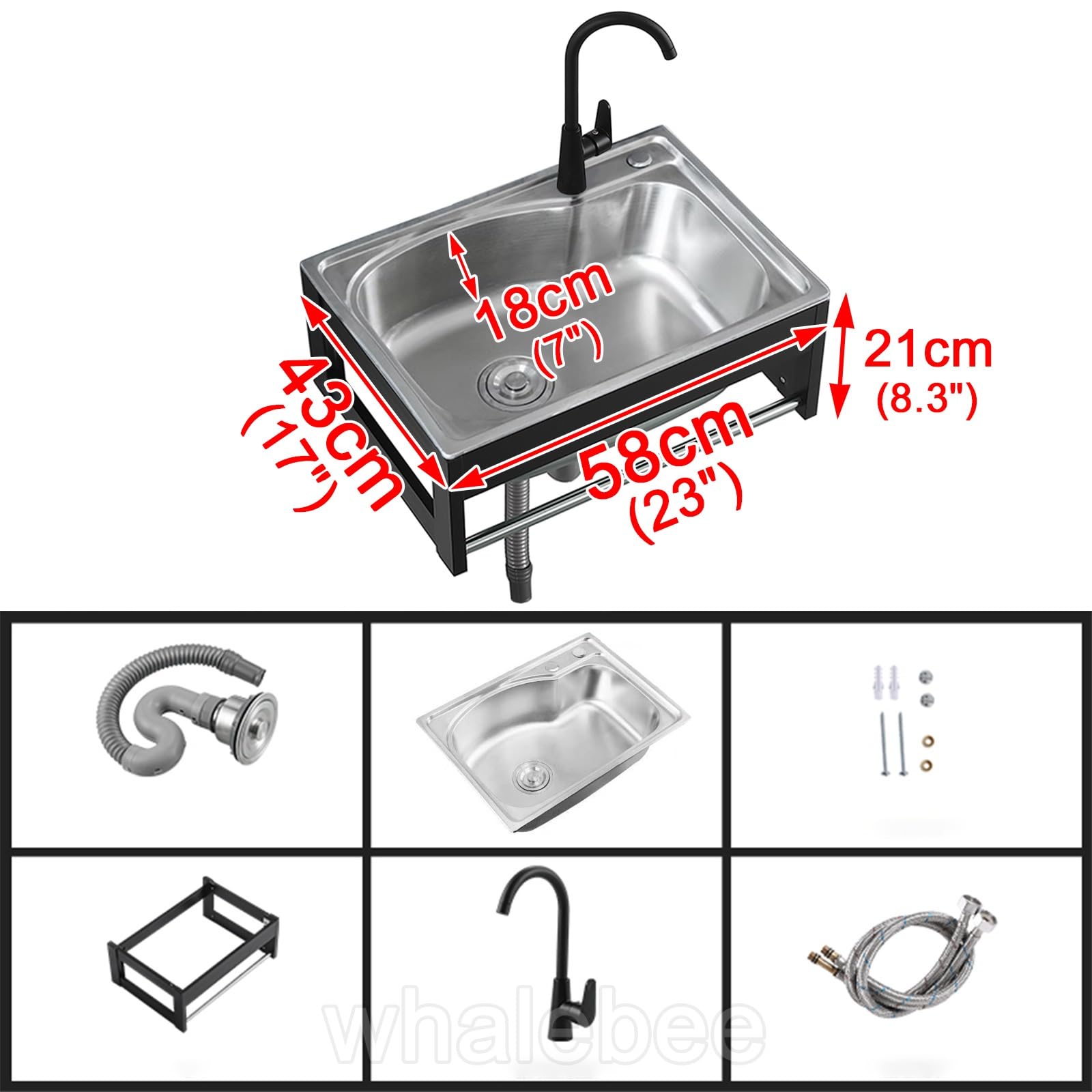 Küchenspüle Edelstahl Spülbecken Wandmontiert Outdoor-Spülenset Mit Wasserhahn, Handtuchhalter, Oberen/unteren Wasserleitungen - Gartenspüle Mit Aluminiumrahmen, Waschtisch, Geschirr