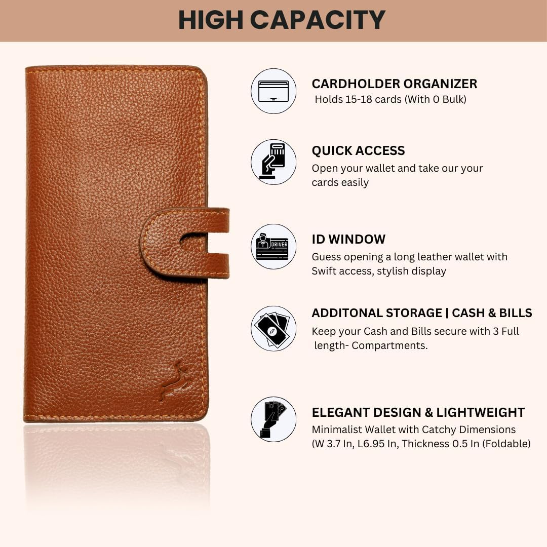womens wallet (Holds 15-18 Cards, 4 Flat Pockets, 1 ID Windows) Genuine Leather clutch purses for women | Slim long wallets for women | rfid blocking wallet (brown wallets) - Image 4