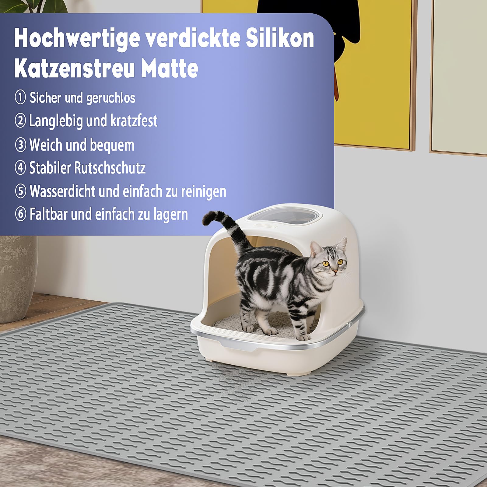 Katzenklo Matte,120x89cm Katzenstreu Matte Wasserdicht,Matte Katzenklo Unterleger Silikon,Katzenmatte Katzenklo Rutschfest,Katzenmatte Übergröße geeignet für eine Gruppe von Katzen (Grau)