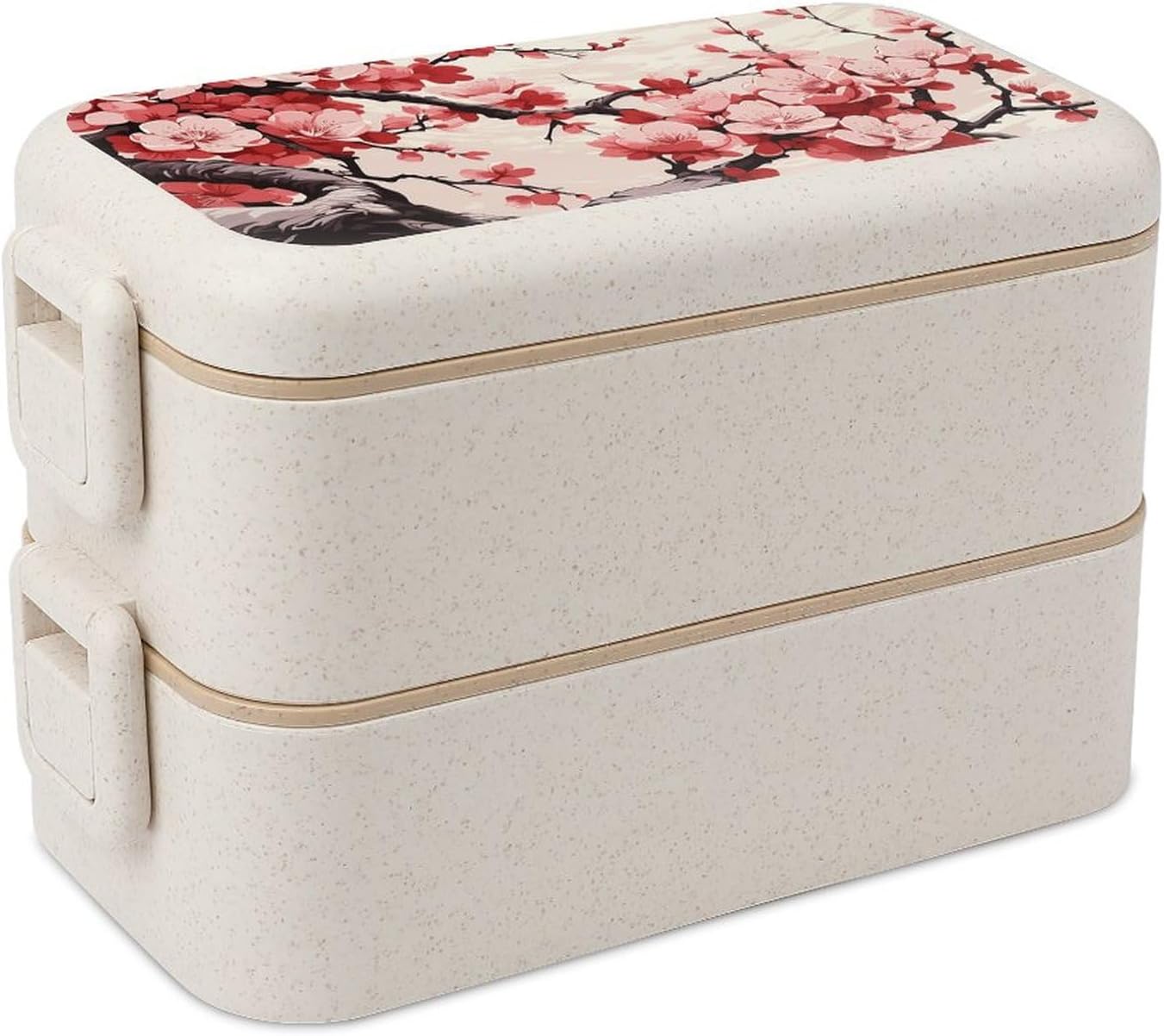 Lunch Box Warmer Portable for Work,Japanese Floral Cherry Blossom Print Bento Box,Double Layer Lunch Box Suitable for Work And Dining Out