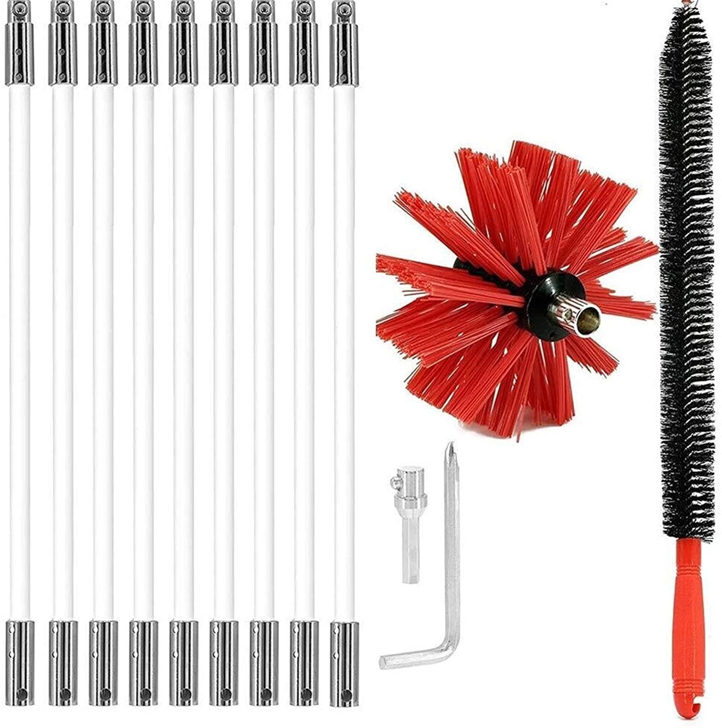Tiyazxw Chimney Typhoon Power Sweeping Set, Chimney Brush Drill Powered Rotary Cleaning Sweeping Tool Kits with Dryer Lint Trap Brush and Wrench, Drill Powered Rotary Chimney Brush DIY Set