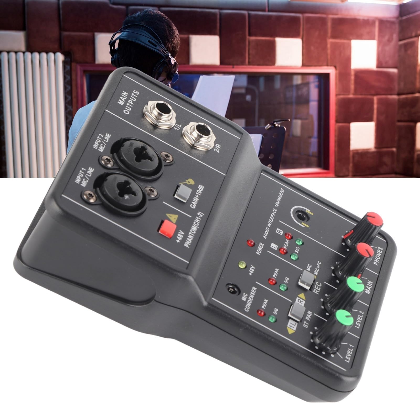 Mixer DJ, Mixer Scheda audio portatile a 2 canali Alimentatore USB con alimentazione Phantom 48V