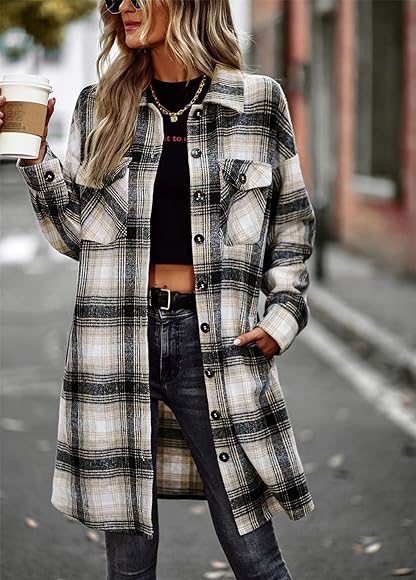 Flannel shacket long Clearance