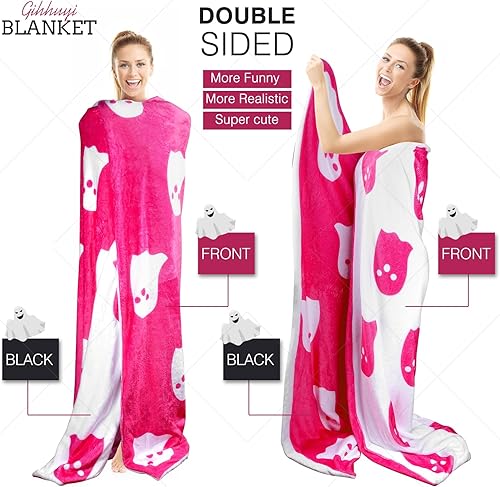 Miniatura 2 de Manta de franela con fantasma rosa viral de Halloween 2023, reversible, súper suave para todas las estaciones, manta de felpa kawaii linda manta