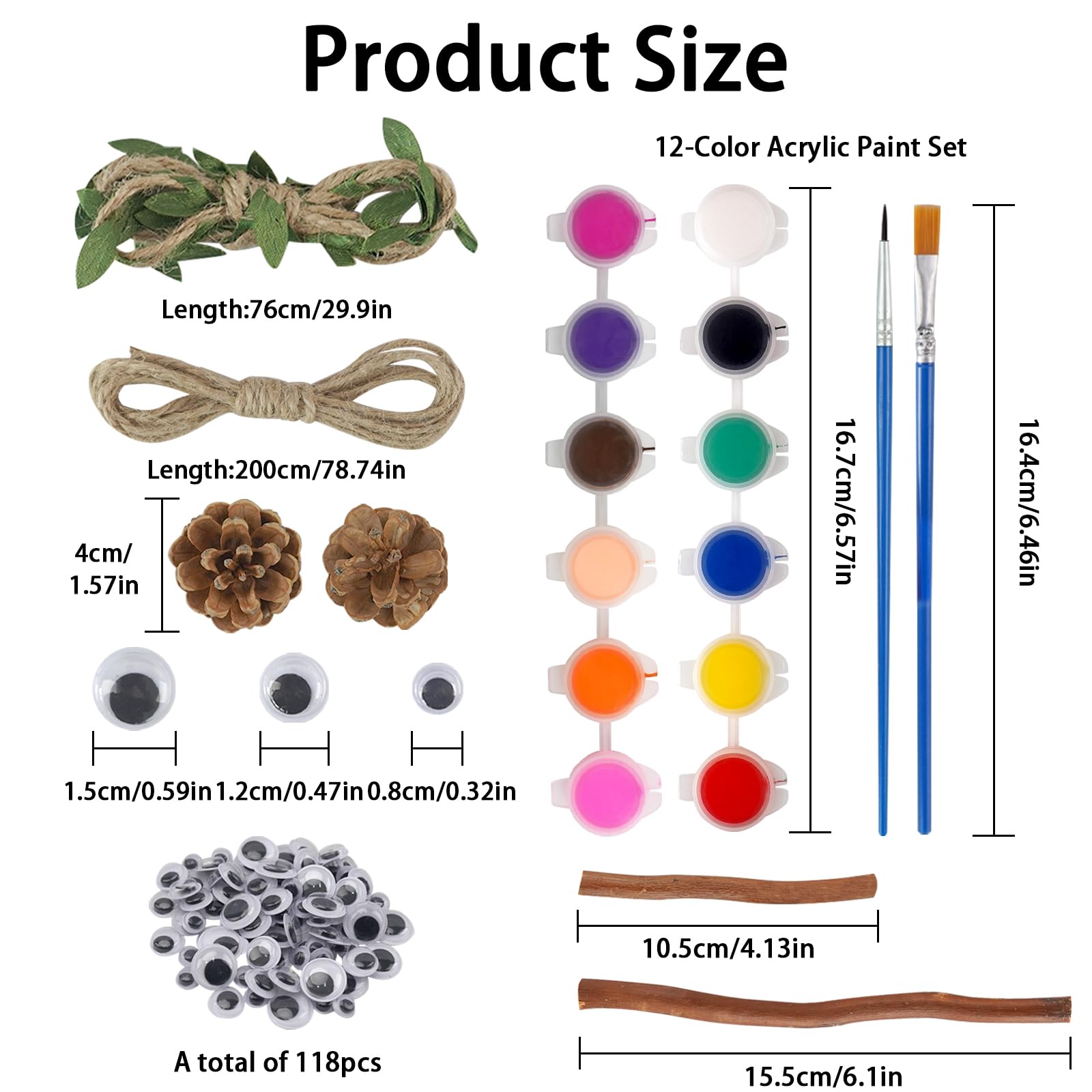 Luabue 167Pcs Wood Slices for Crafts 2-5cm Small Wooden Discs Unfinished Log Wooden Circles Wood Sticks for Crafting Pine Cones Branches Twigs Craft Kit with Paints Brushes for Classroom Art Project - Image 2