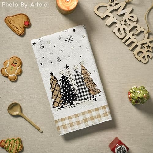 Miniatura 4 de Artoid Mode Juego de 2 toallas de cocina con diseño de árbol de Navidad, diseño de copos de nieve marrones, diseño de árbol de Navidad, 18 x 26