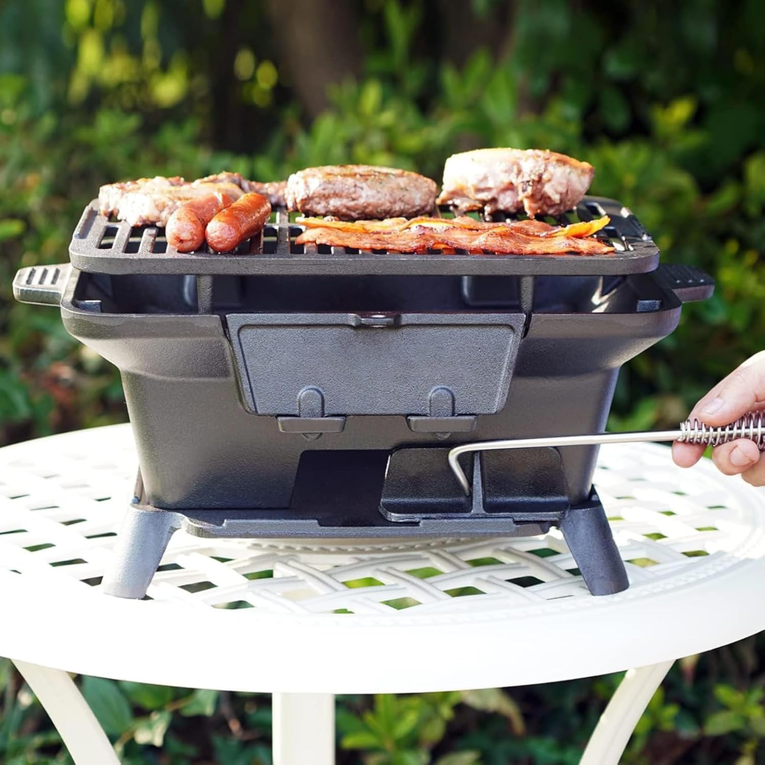 2025 Upgrade portable cast grill, hibachi grill outdoor, Cast Iron Hibachi Grill, hibachi 100% Cast Iron with Double-Sided Grate, Small Charcoal, Camping Stove (1, No handle)