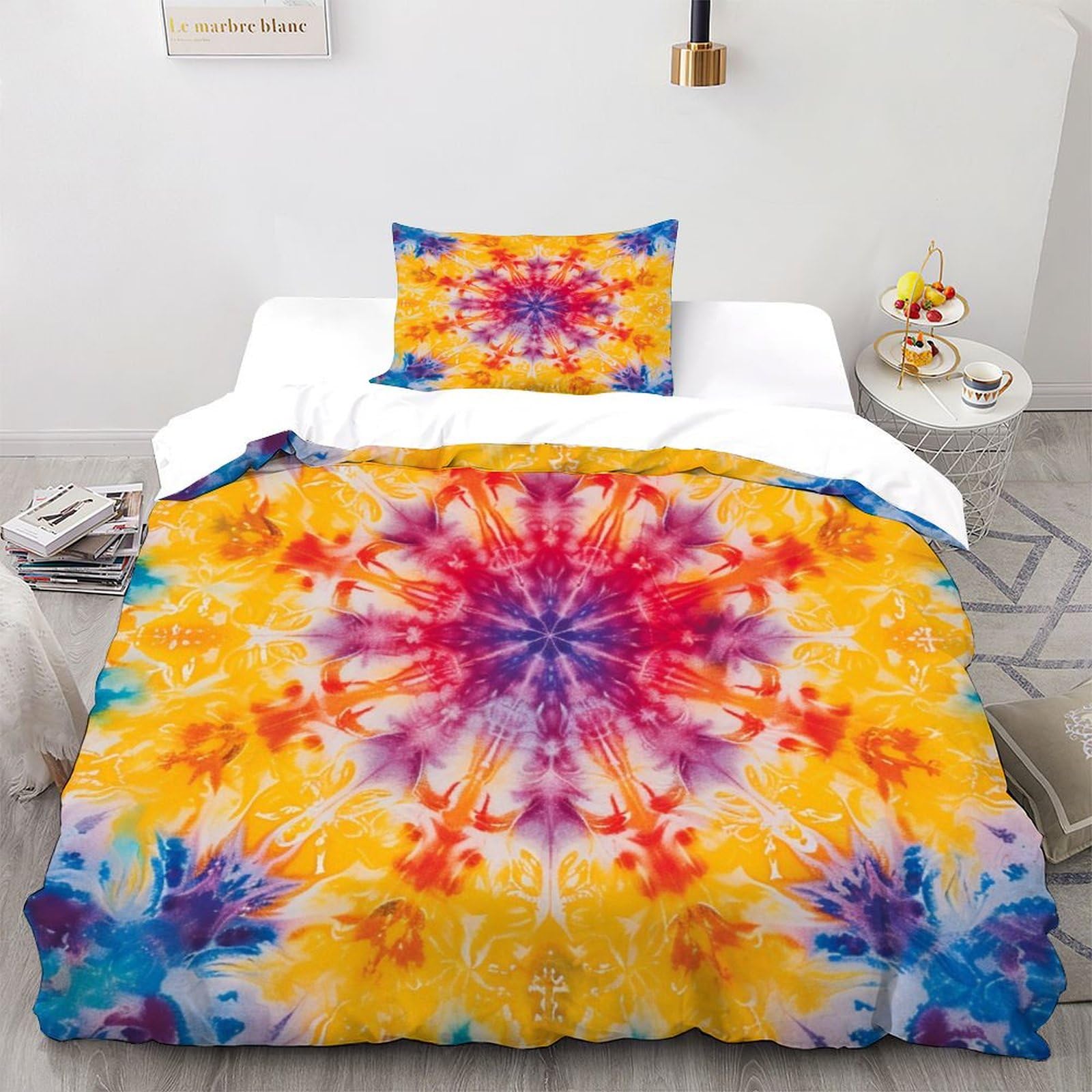 Housse de couette mandala 135x200 cm avec taie d'oreiller en microfibre