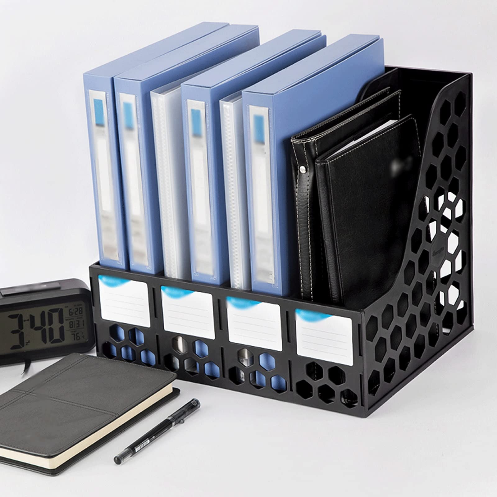GRFIT Revisteros Carpeta Clasificadora Caja de Archivos File Rack Storage Basket 4 Sección Organizador de clasificación de Archivos Vertical for Office Home Black Organizador Documentos
