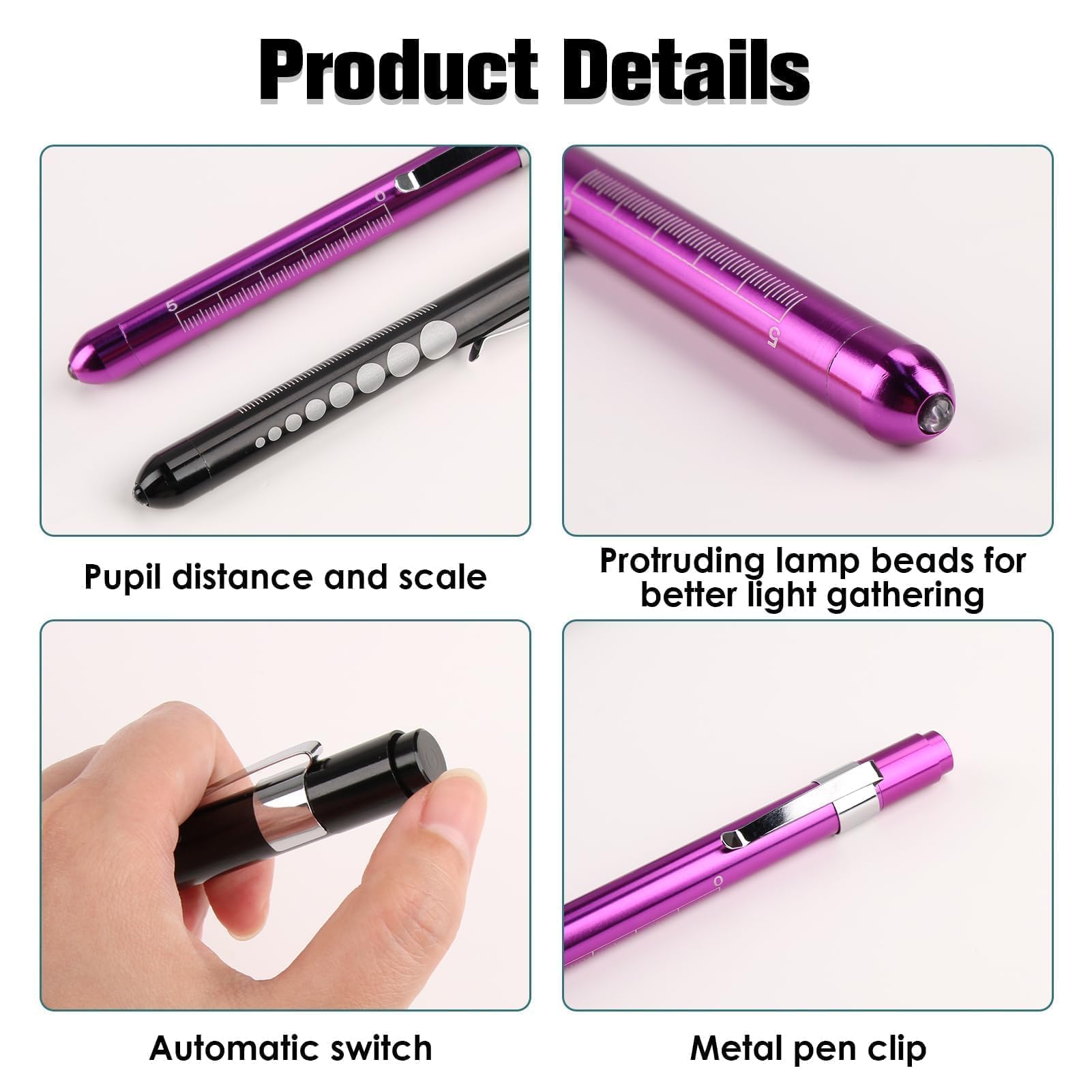 2 Pièces Lampes de Diagnostic Médical, Lampe pupille LED Portátil con Clip de Bolsillo, Luces de Pluma Médicas con 2 Fuentes de Luz LED, Lampe de à LED Réutilisable avec Pupillomètre