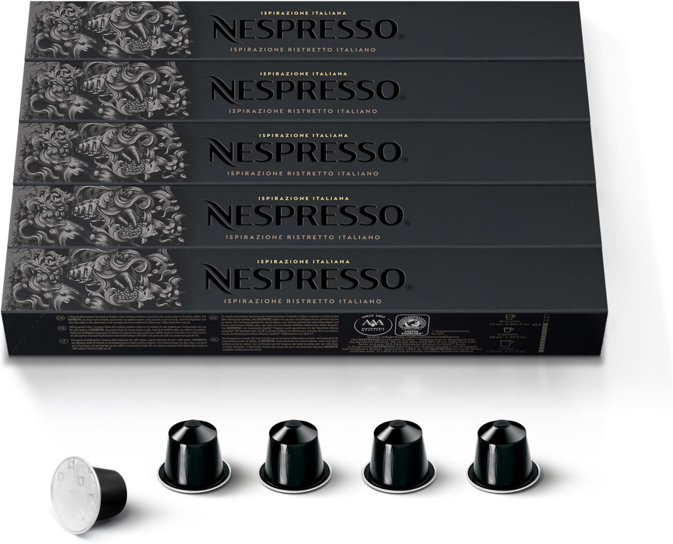 Nespresso Capsules Original Line, Ristretto Intenso, Dark Roast Coffee, 50 Count Coffee Pods.