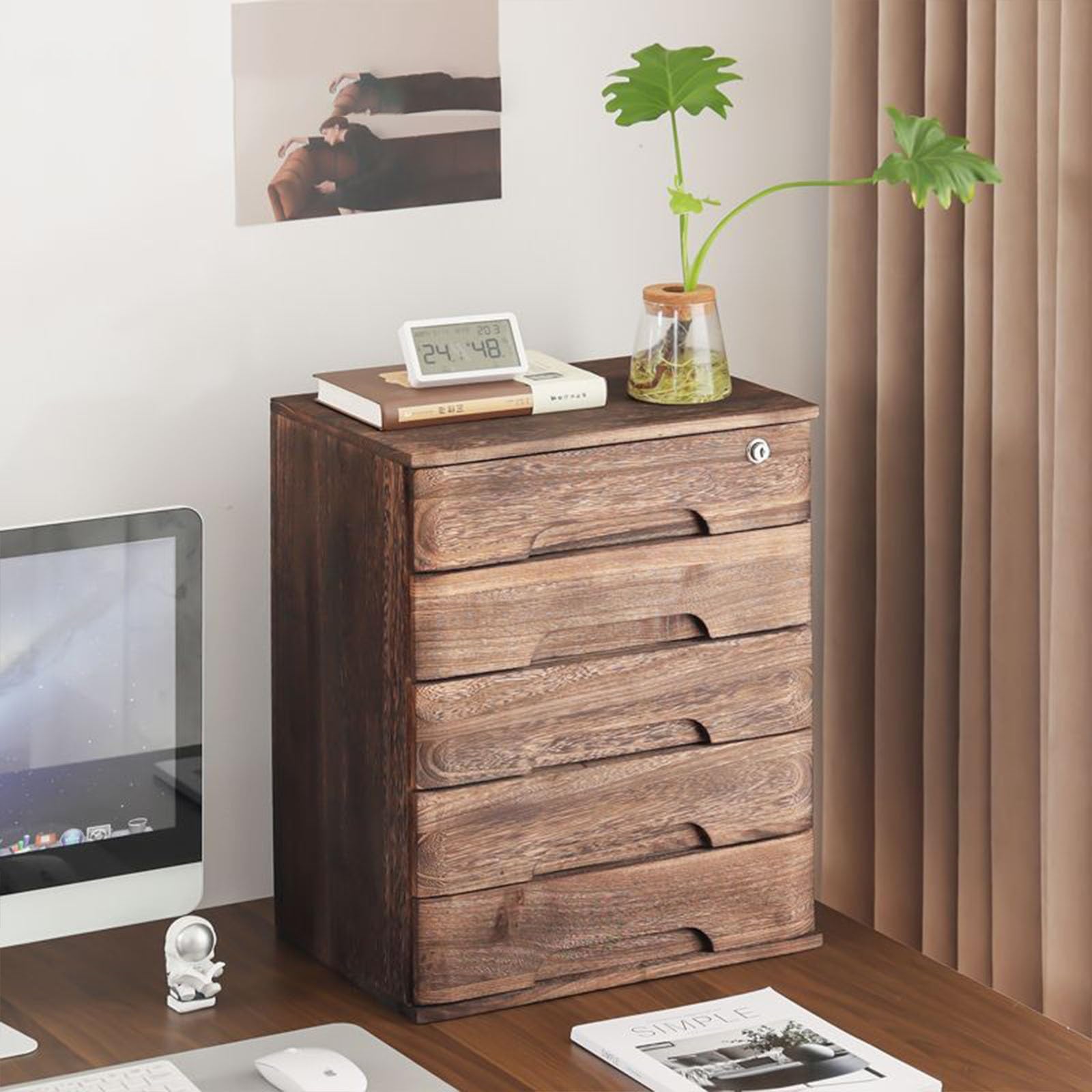 SaryEdge Solid Wood Desktop File Cabinet with Lock 3 Drawer Office Storage Box for nizing Documents Flat File,A-5 layer