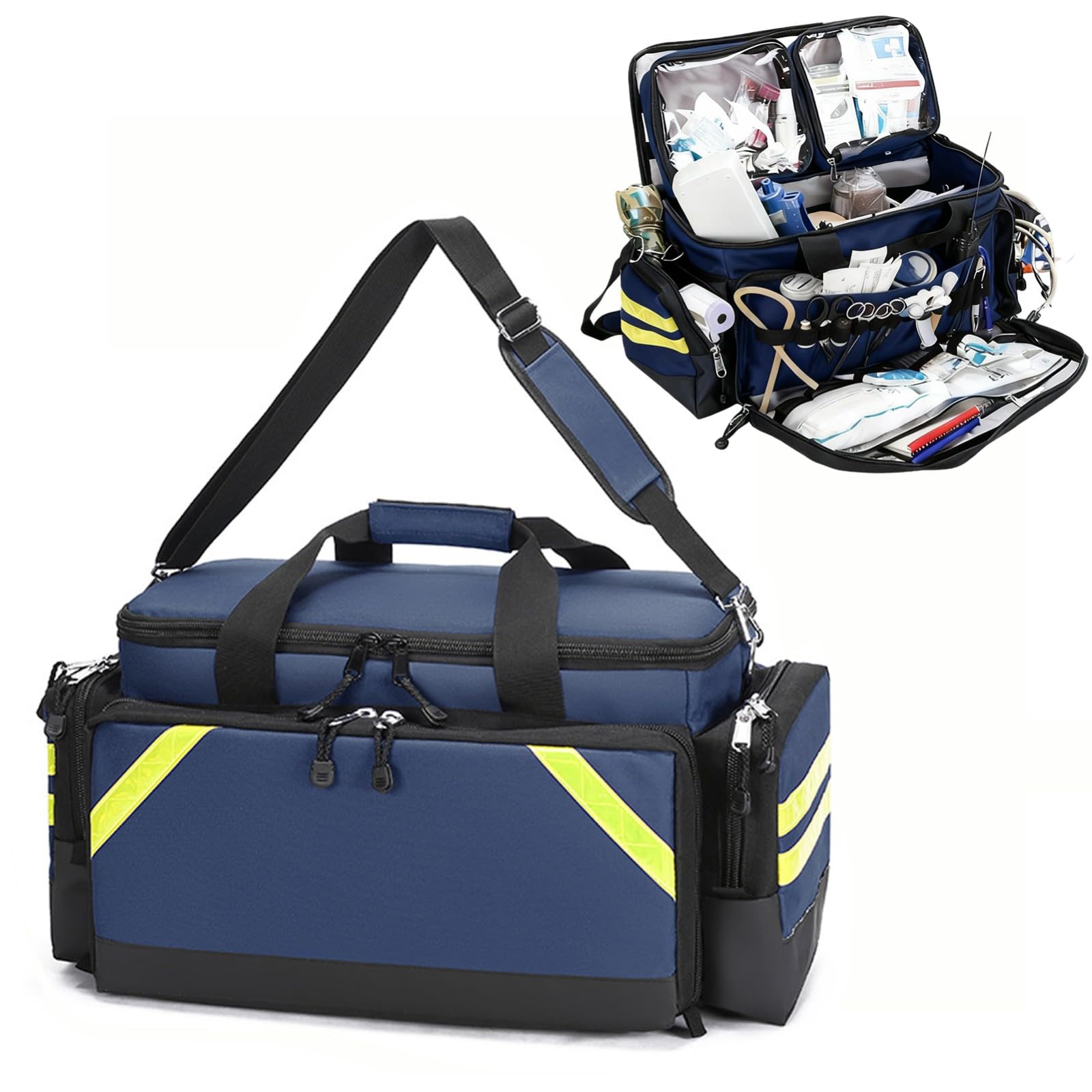 Cubstone Erst Hilf Tasch Leer,Tasche für Medizinische Versorgung,Leere Trauma Notfalltasche mit Reflektorstreifen und Sauerstoffschlauchloch für Hausarzt,Häusliche Pflege,Medizin Organizer(Navy Blue)
