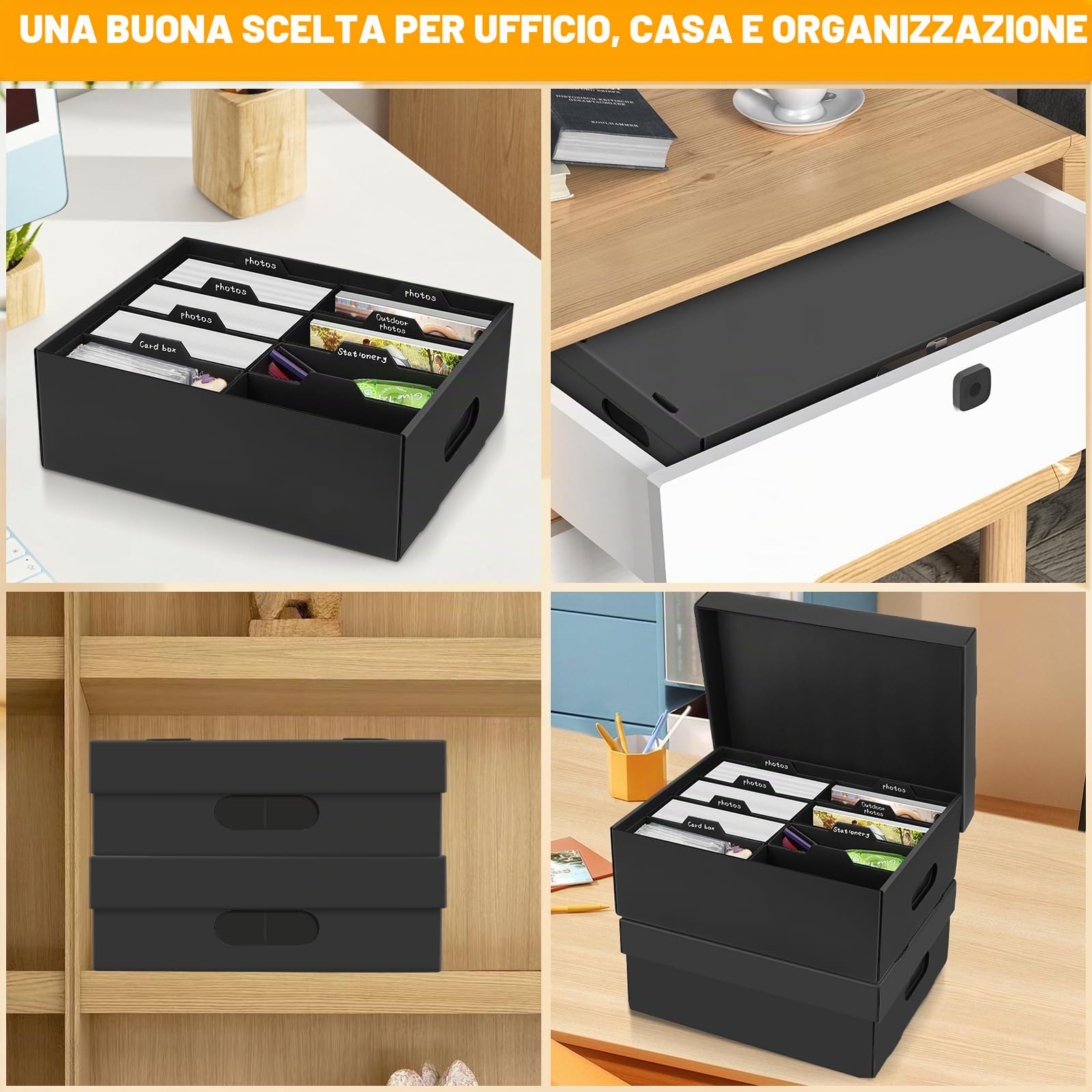 2 Scatola Portafoto 10 x 15 cm, con 8 Scatole Interne per Foto, Organizer per Foto, Scatola Portaoggetti in Cartone, Scatola Porta per Fotografie con Coperchio, per Cartoline, Artigianato