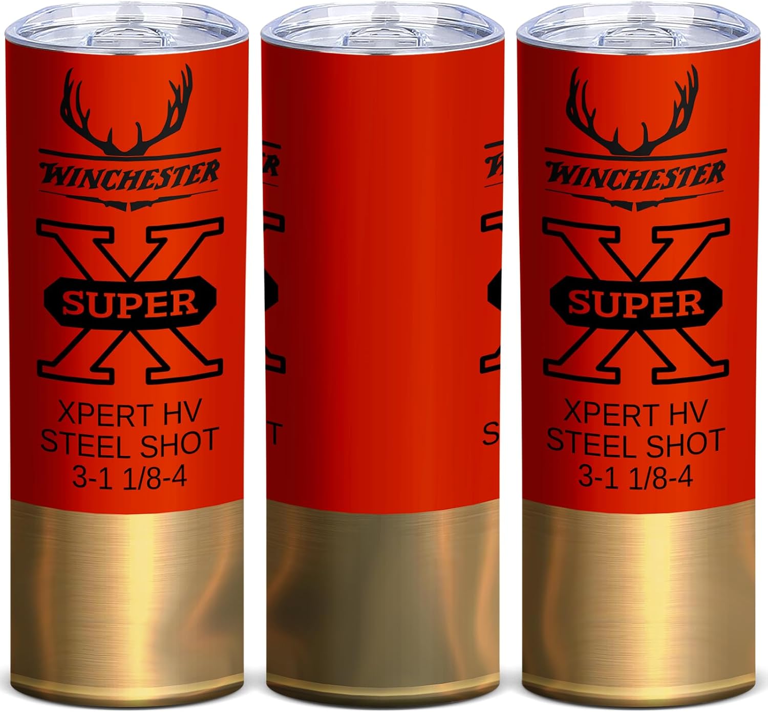 Funny Shotgun Shell 20oz Skinny Tumbler, Red and Brass Stainless Steel Hunting Travel Mug with Lid, Insulated Coffee Cup, Tumbler Gift for Hunters and Gun Lovers