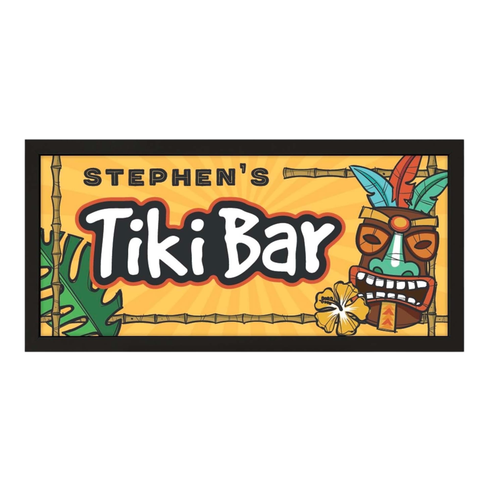 Echo Three Personalised Wall Art Black Framed Print Home Tiki Bar | Custom Text Large Wide Room Sign | Bespoke Tropical Beach Party Design | Customised Hawaii Style Decor Cocktail Signage