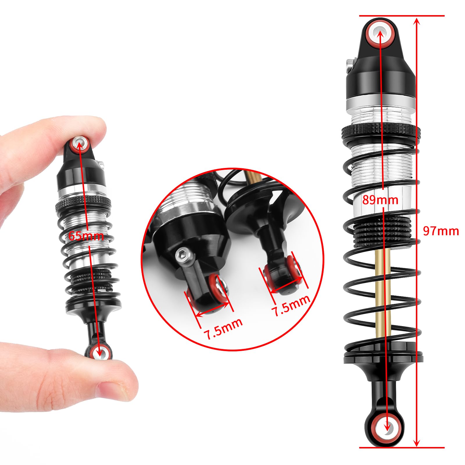 AXspeed 4pcs Shock Kits Aluminium Shock Absorber Dampers for 1/16 TRX Mini Maxx RC Car (Black & Silver) - Image 4