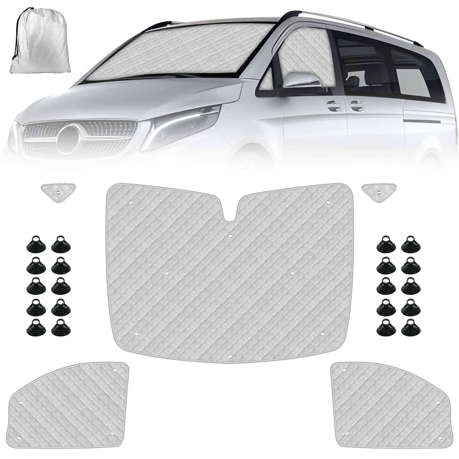 Osłona na przednią szybę samochodu kempingowego, kompatybilna z Mercedes-Benz VITO III W447 2014-2022, ochrona przed słońcem na przednią szybę, wewnętrzna roleta termiczna zestaw z torbą do
