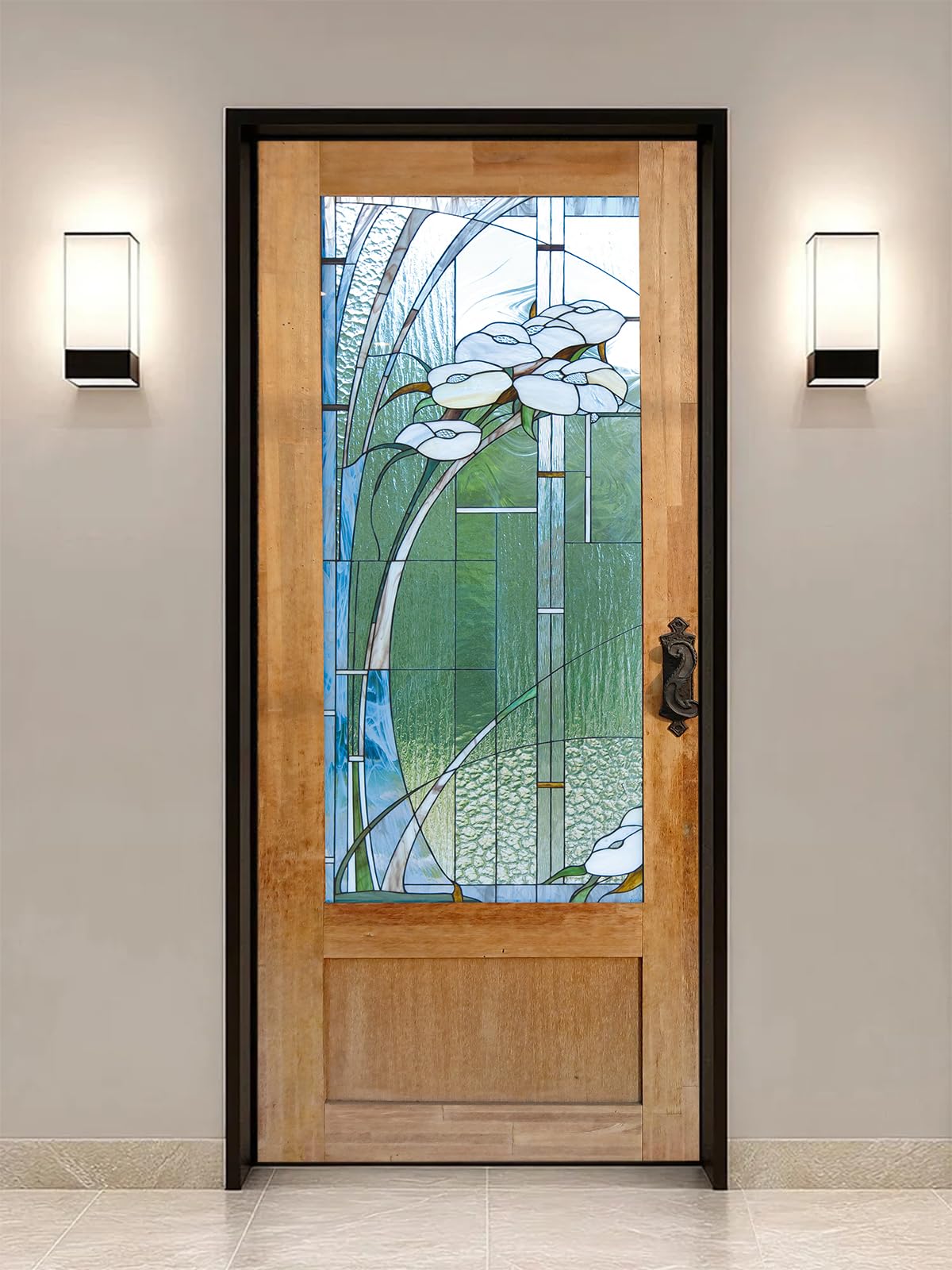 artfanke 3D Stained Glass Door Sticker Peel and Stick 30.3"x78.7"- Self-Adhesive Retro Wood Door Murals Wallpaper - Waterproof Wall Decal for Home